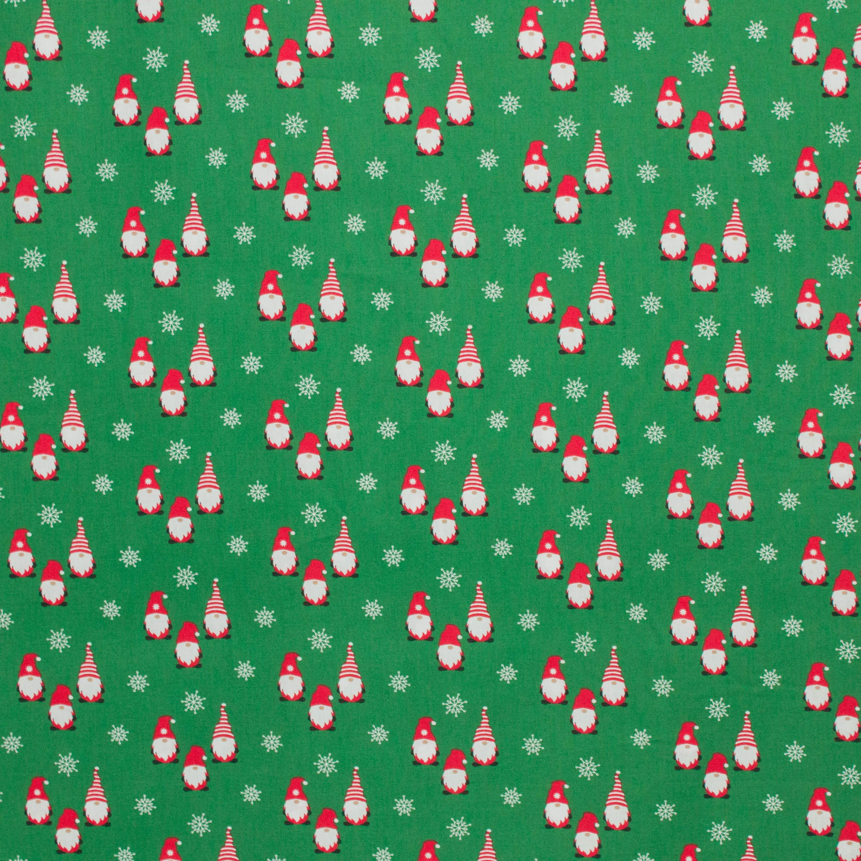 Katoen poplin groen met kleine kabouters kerst