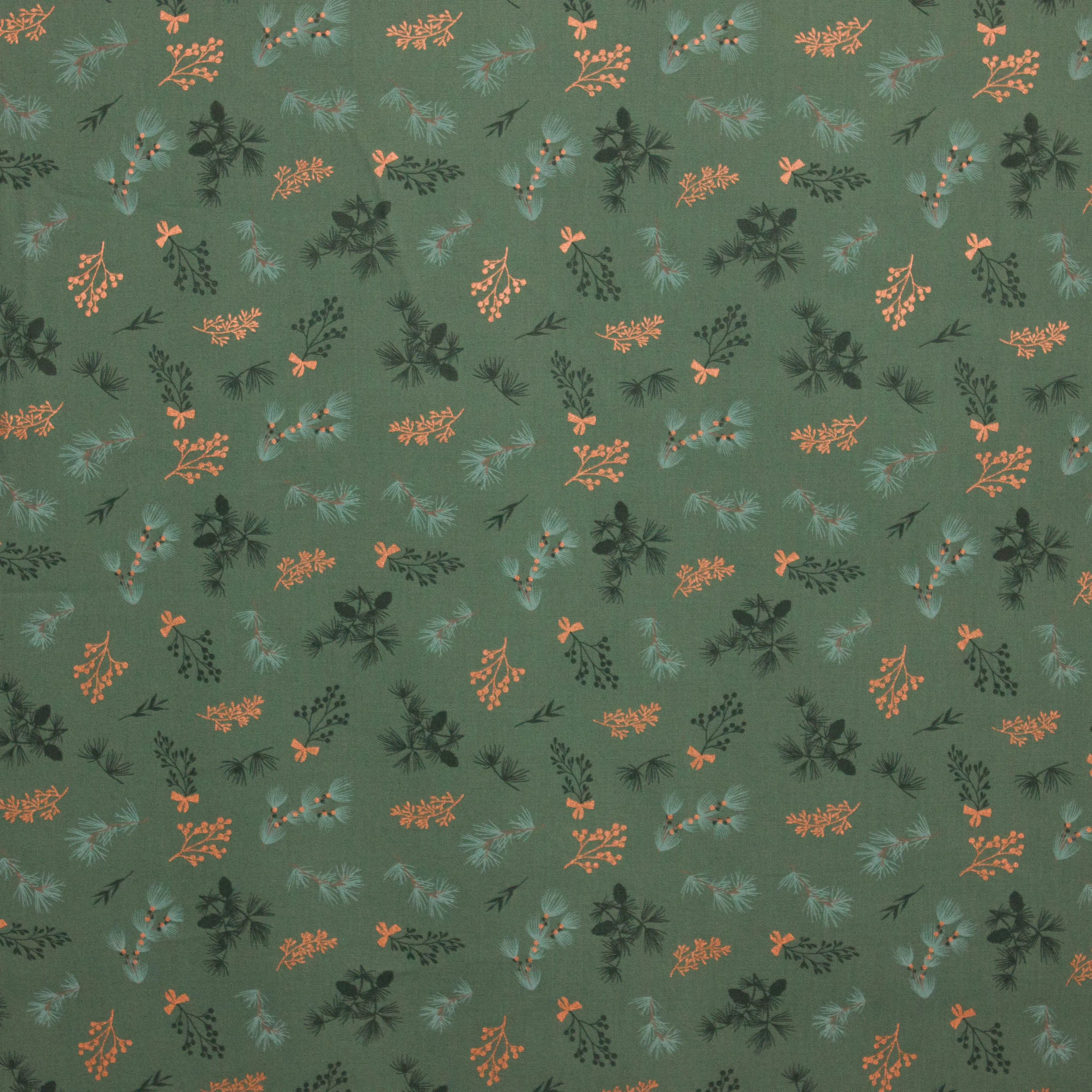 Katoen groen met kerstbloemen print en folie