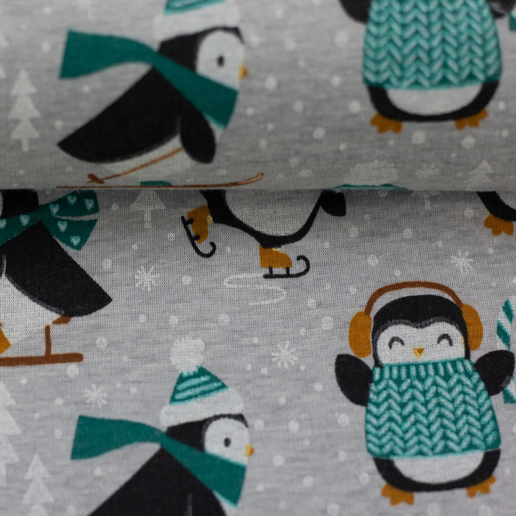 Alpenfleece grijs met pinguïns 'Leah'