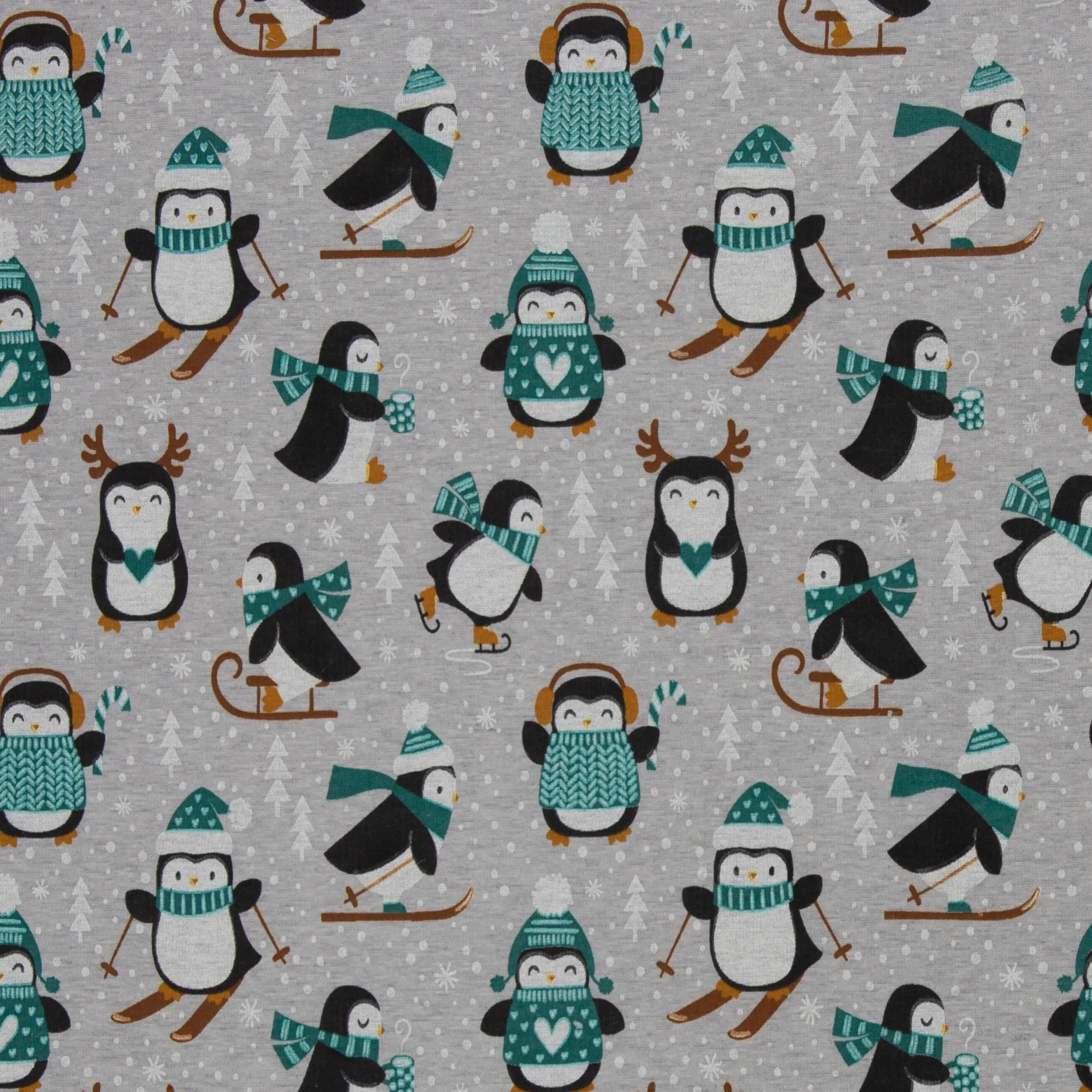 Alpenfleece grijs met pinguïns 'Leah'
