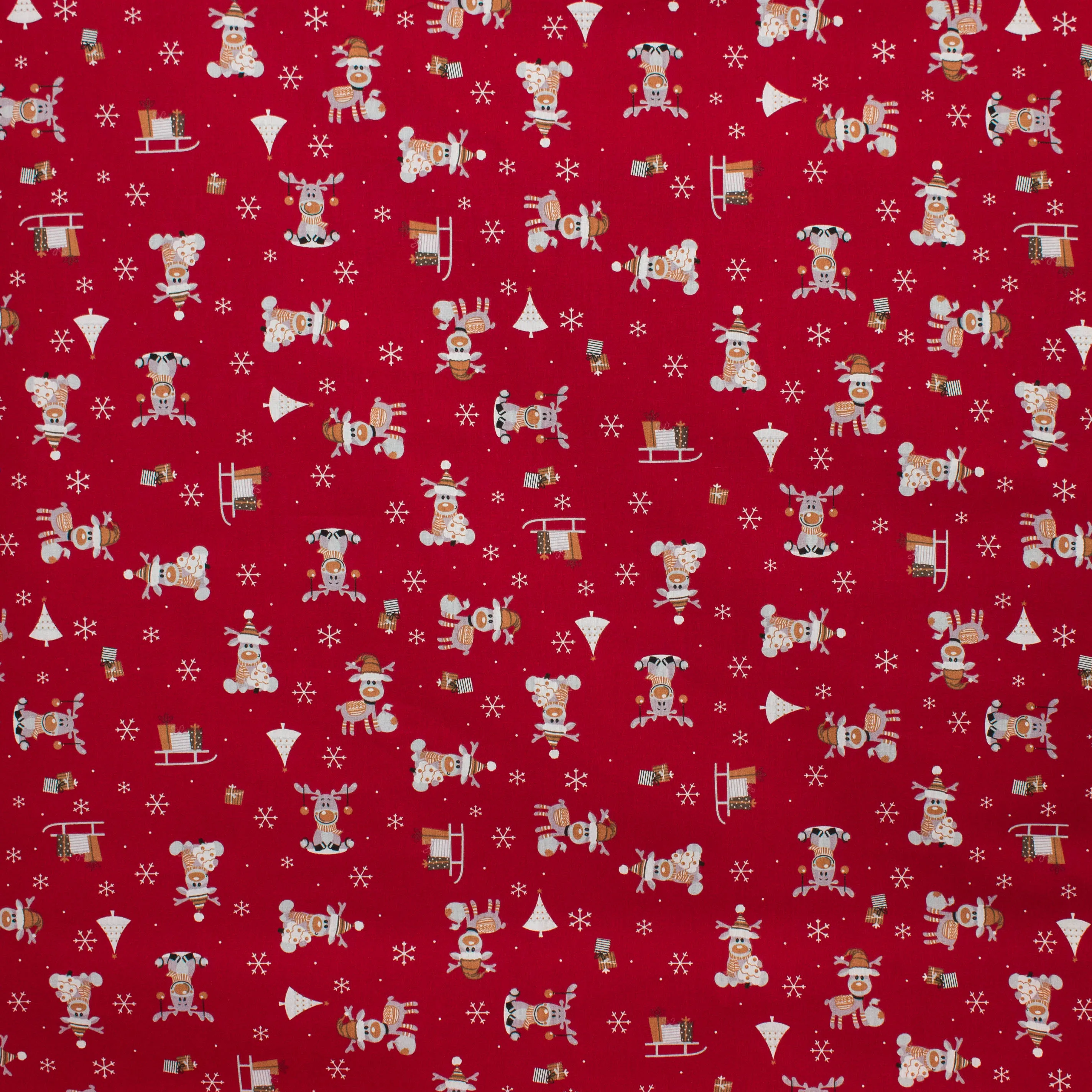 Katoen rood met rendieren