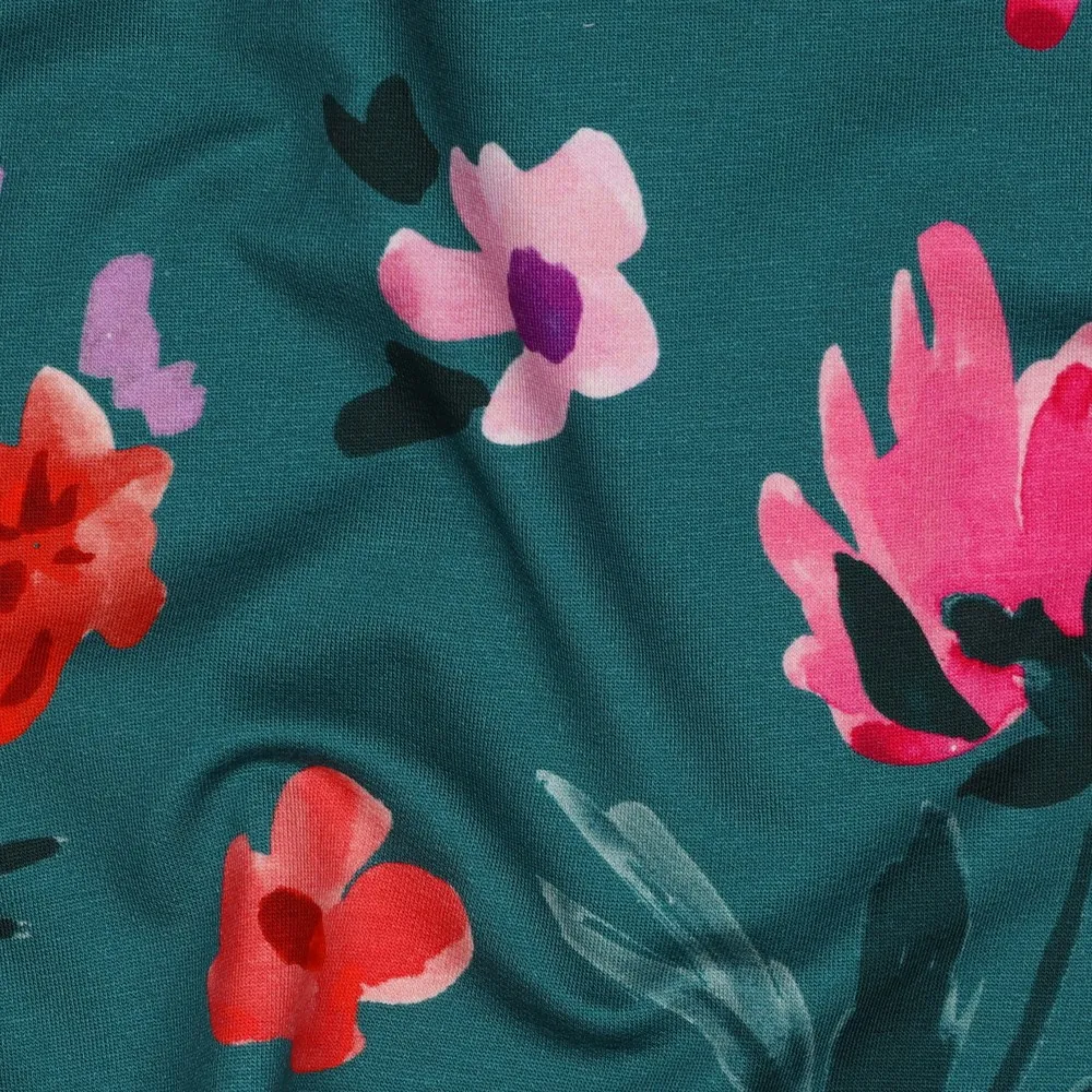 French terry petrol met bloemen - Nerida Hansen