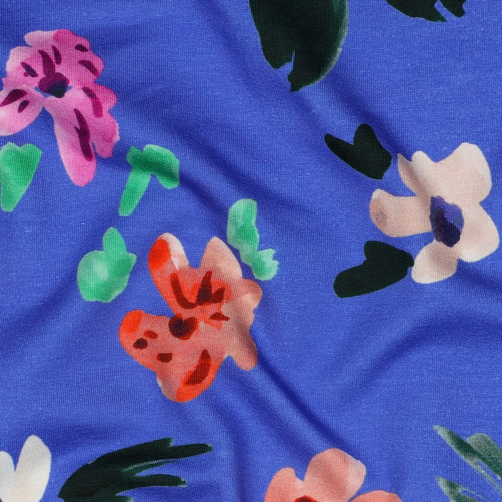 French terry blauw met bloemen - Nerida Hansen