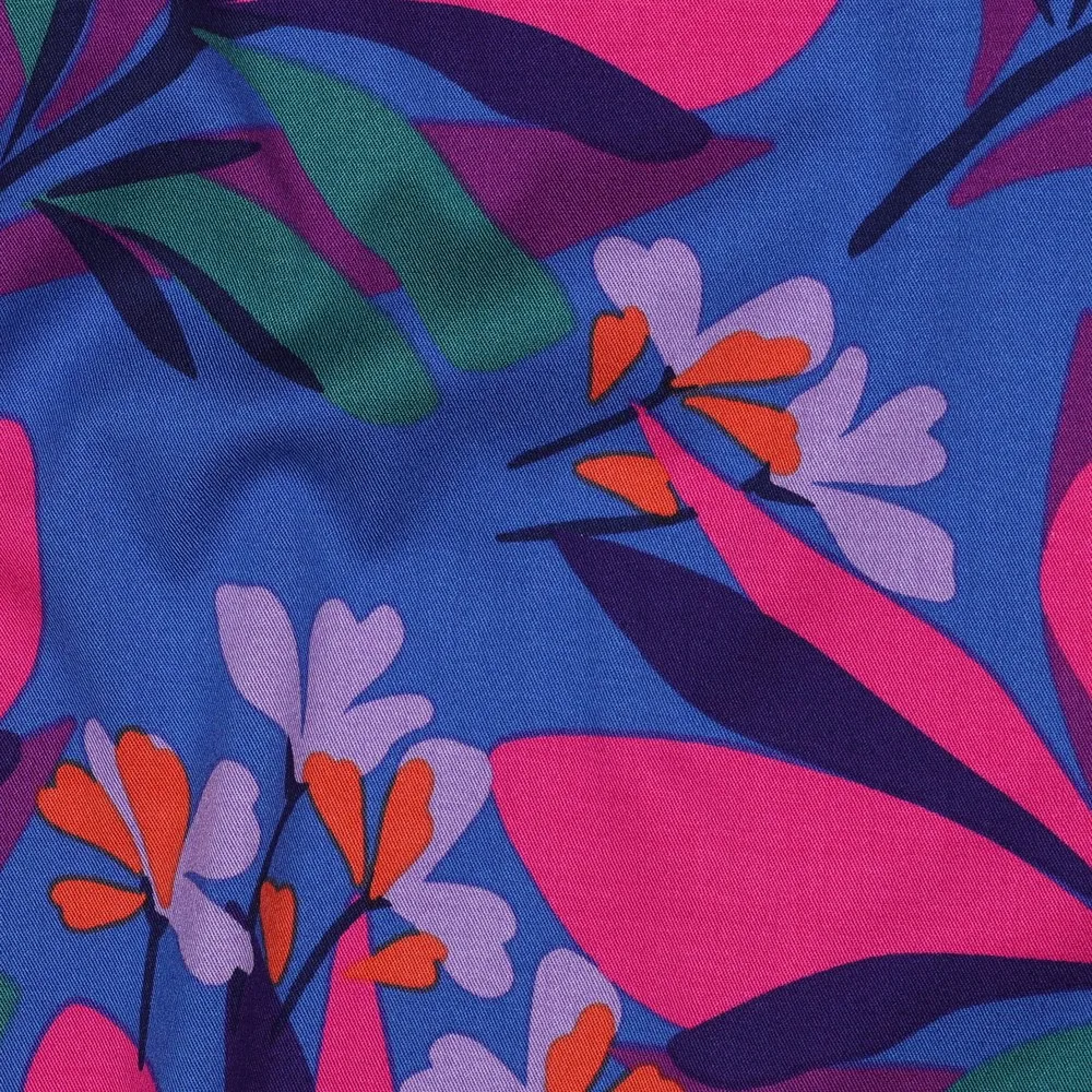 Viscose stretch blauw met kleurrijke bloemen - Nerida Hansen