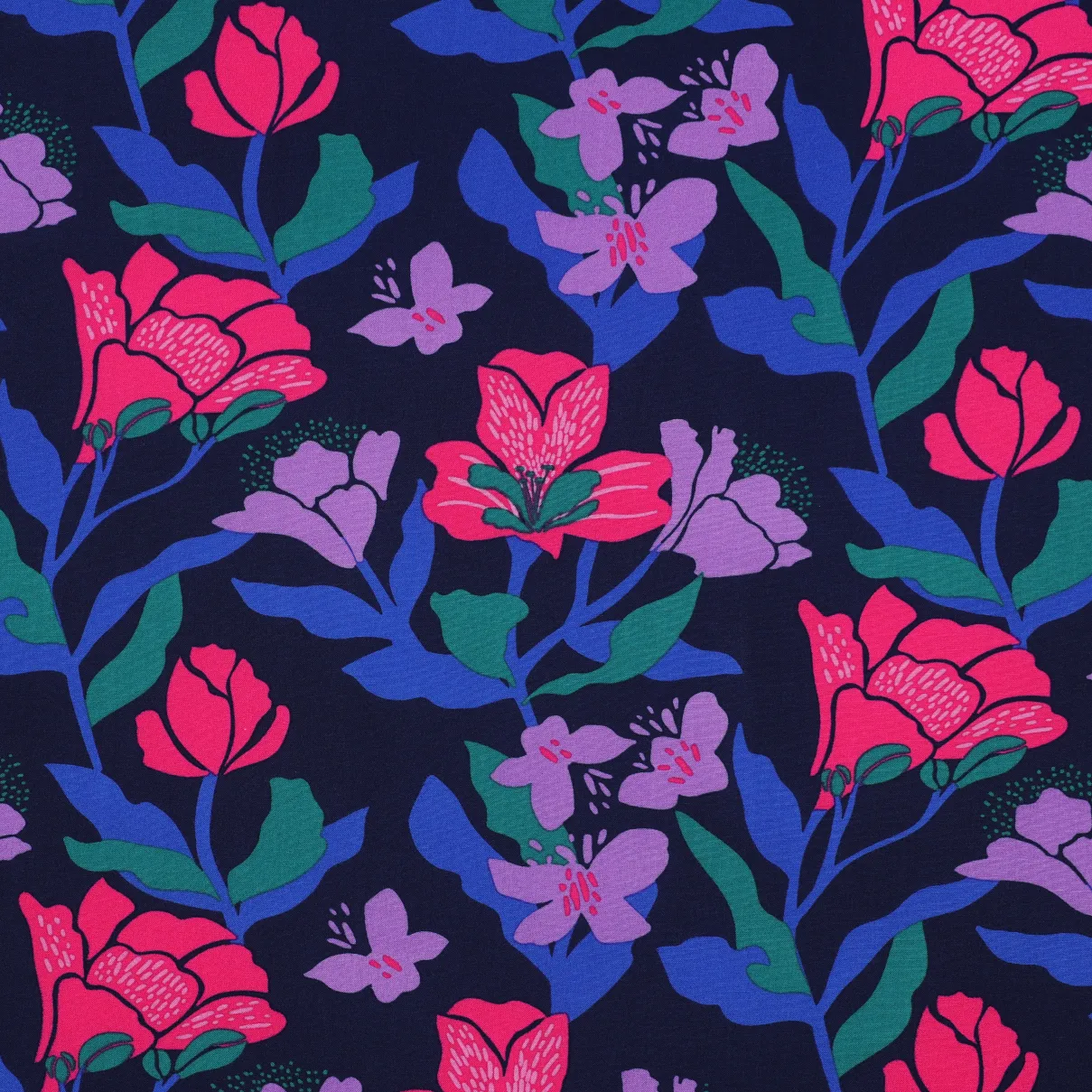Lenzing ecovero blauw met bloemen - Nerida Hansen