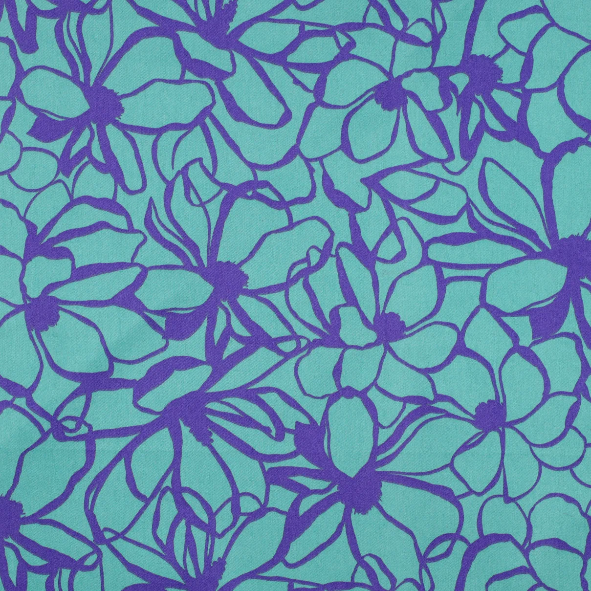 Katoen satijn turquoise groen met paars bloemen - Nerida Hansen