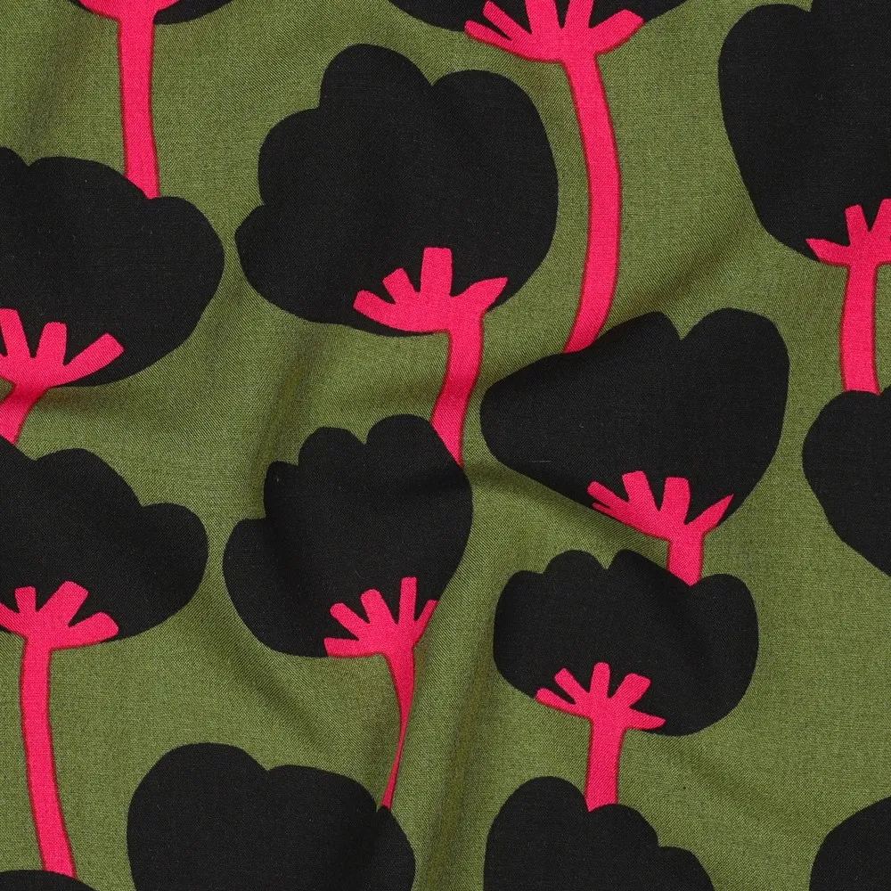 Lenzing ecovero kaki met poppies - Nerida Hansen