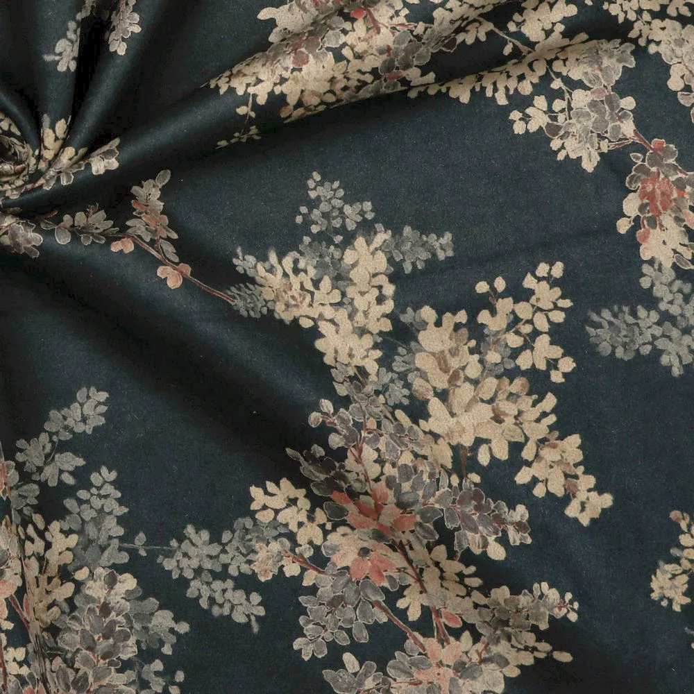 Blauwgrijze suede stretch met bloemen camel gekleurde binnenkant - Poppy