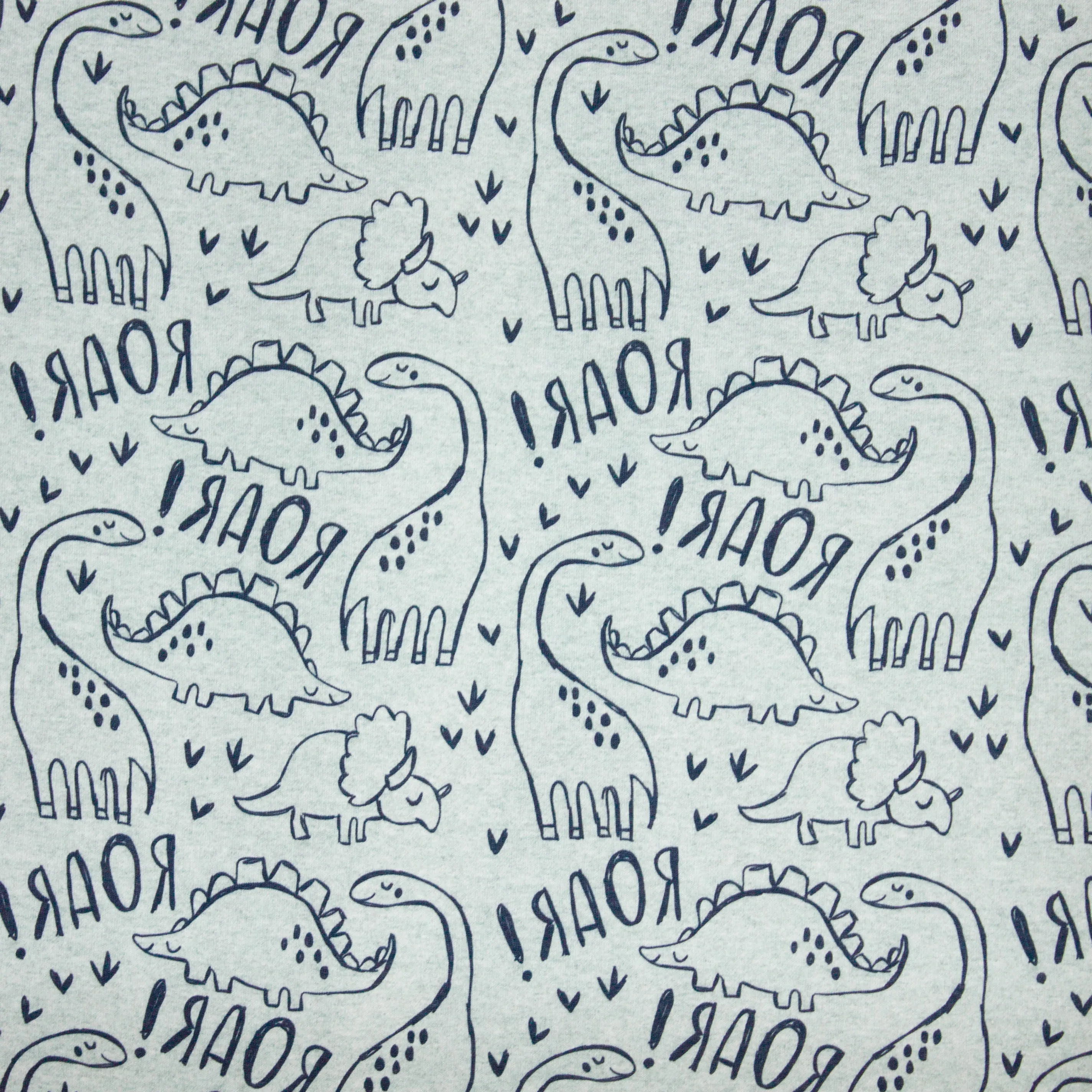 Gebrushte sweaterstof grijsblauw met dino's