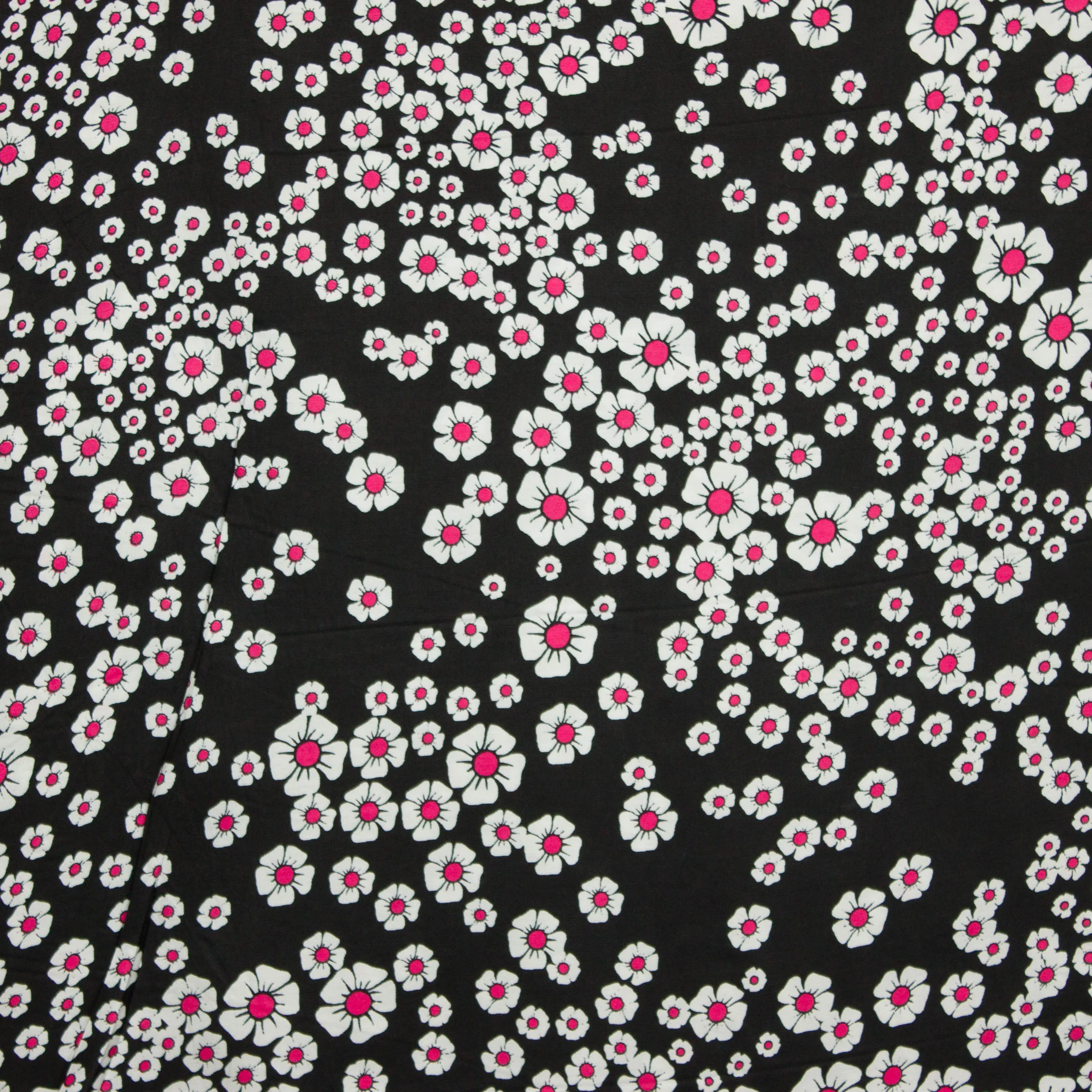 Viscose zwart met wit/roze bloemen