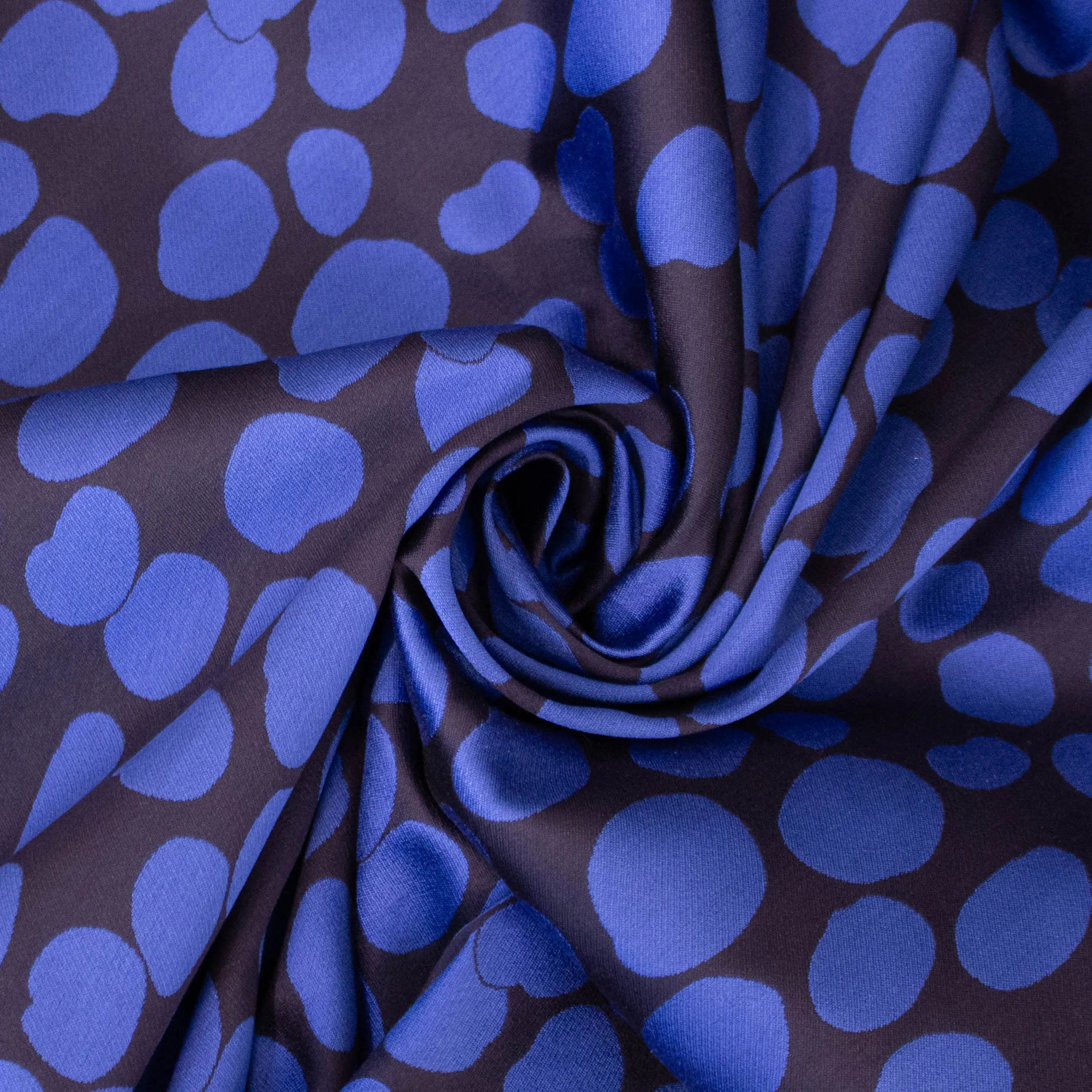 Dubbelzijdige zijde jacquard marine blauw met bollen - Lorré