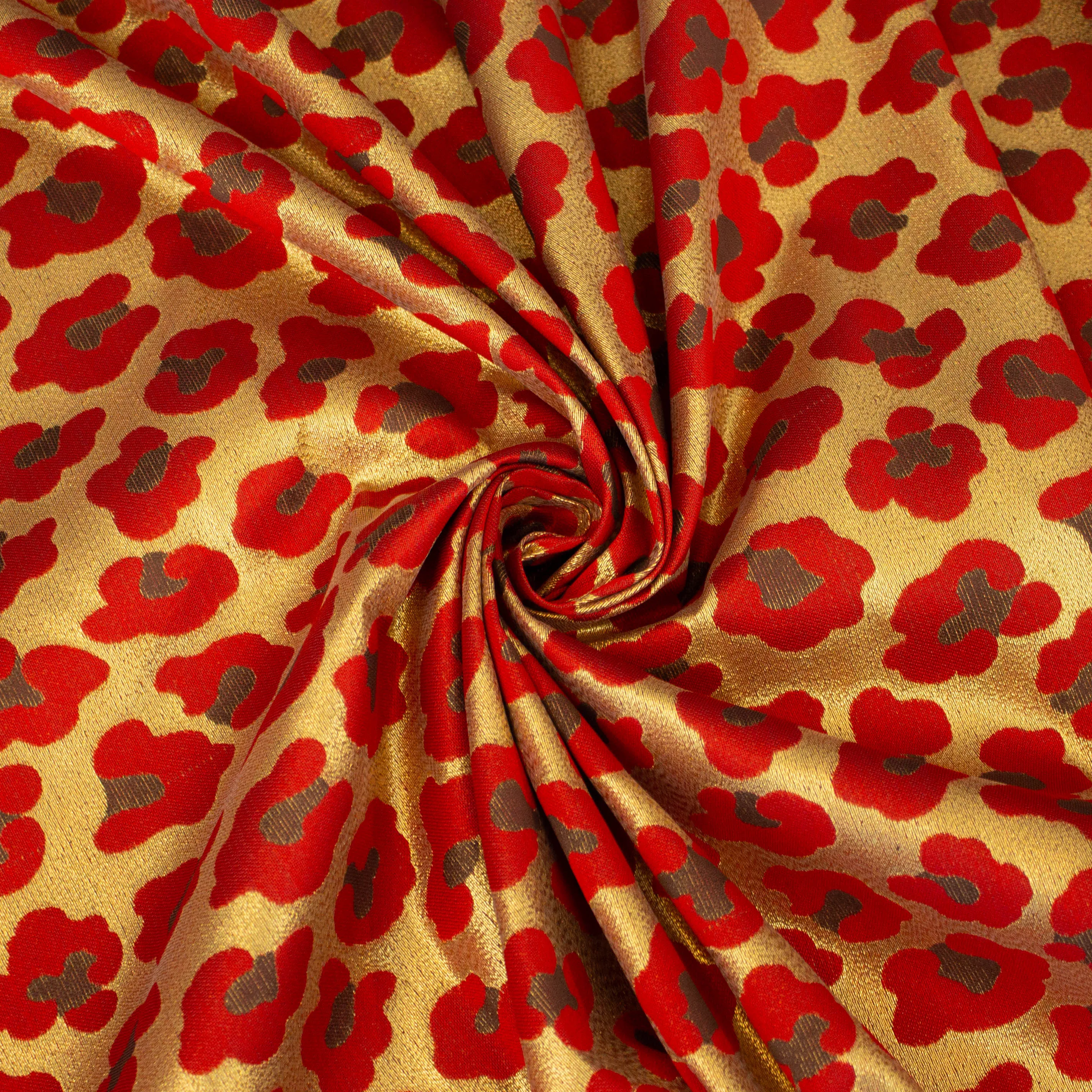 Dubbelzijdige zijde jacquard rood en goud patroon - Lorré