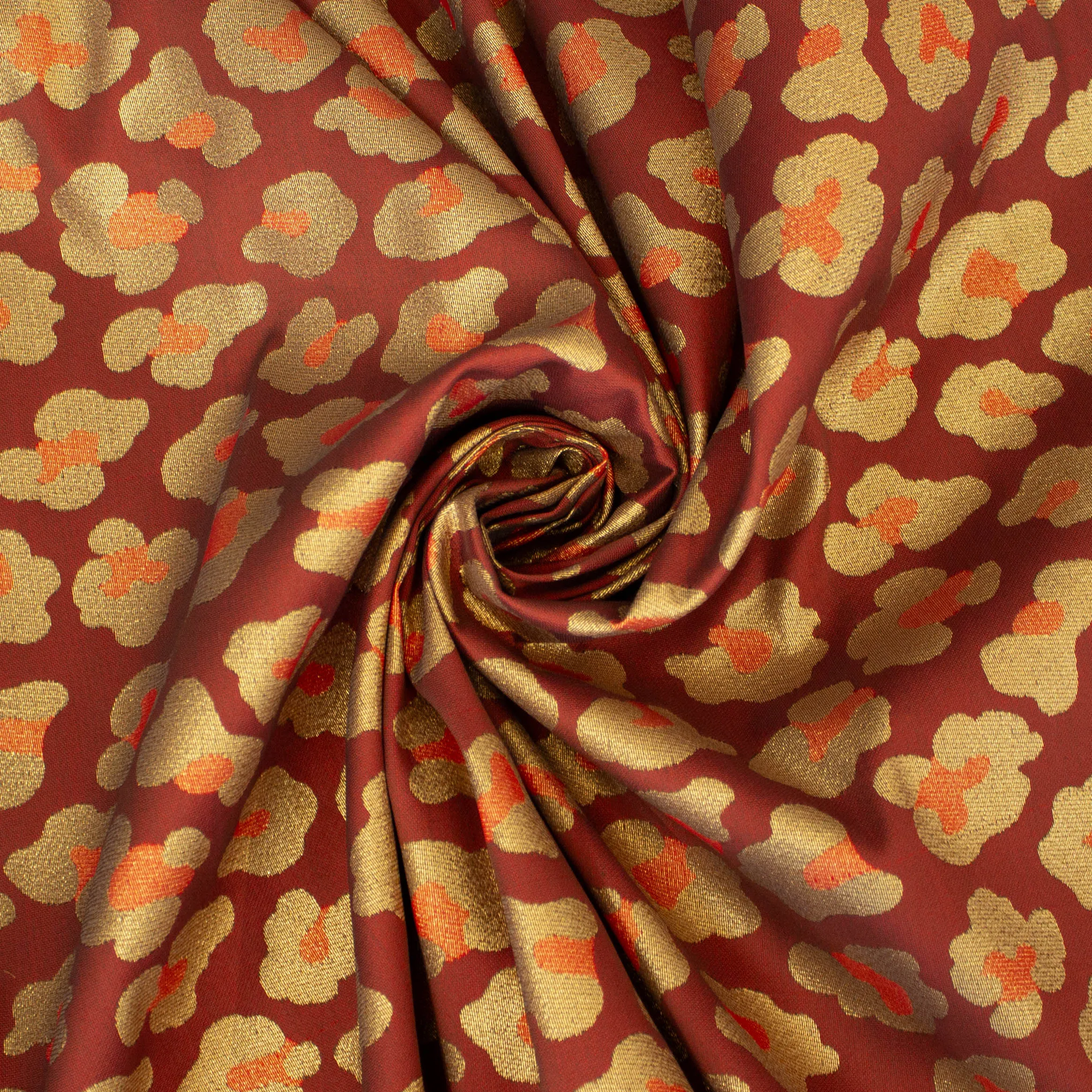 Dubbelzijdige zijde jacquard rood en goud patroon - Lorré