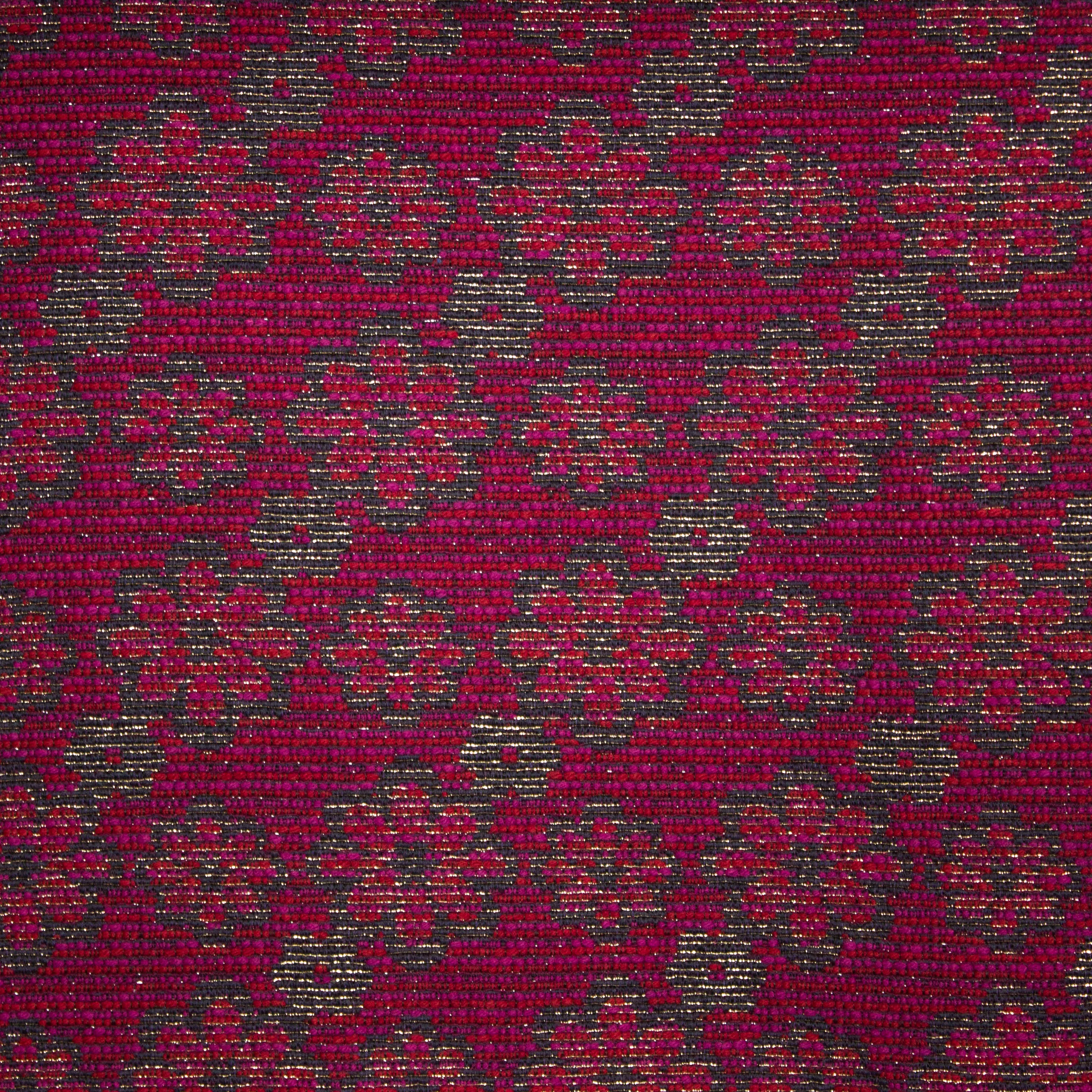 Double face jacquard zwart met gouden lijnen en roze bloemen