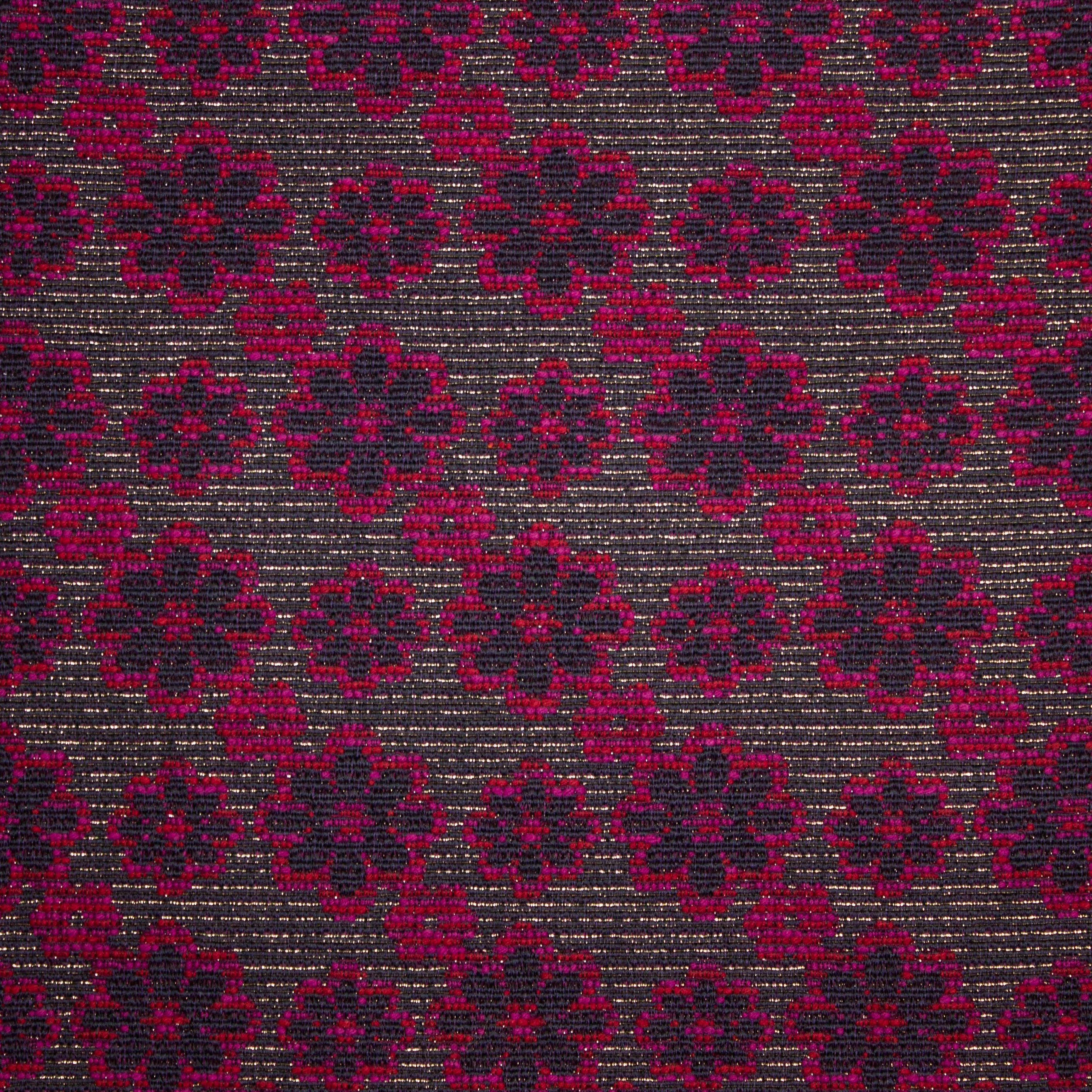 Double face jacquard zwart met gouden lijnen en roze bloemen