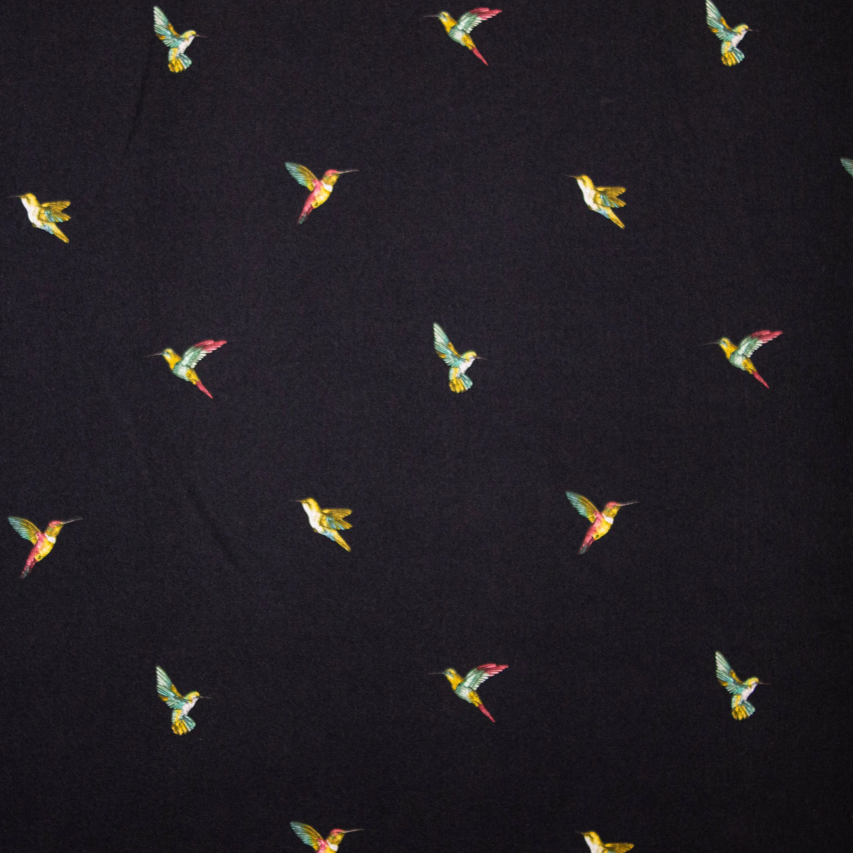 Polyester zwart met kleine vogels
