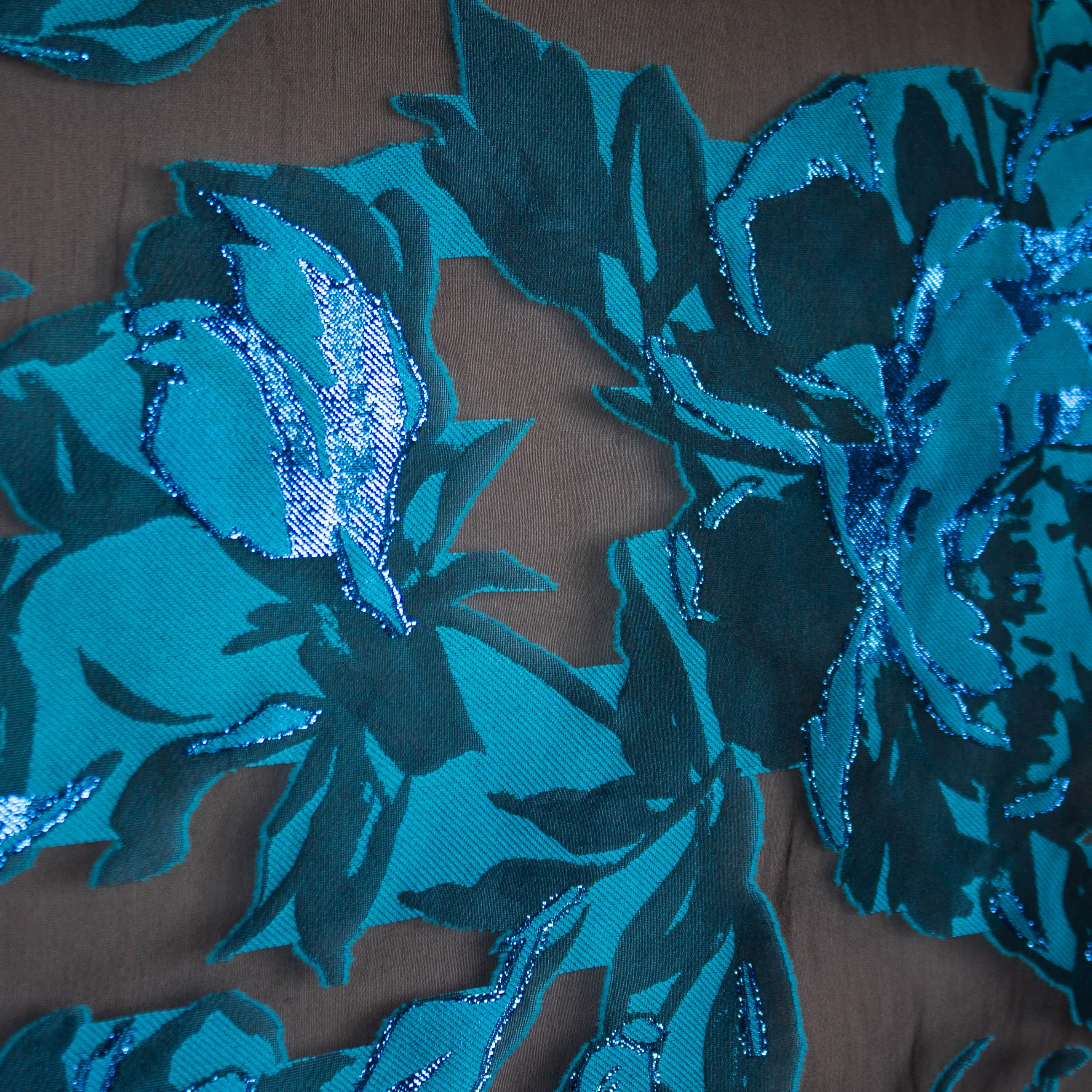 Zijde organza jacquard blauwe bloemen