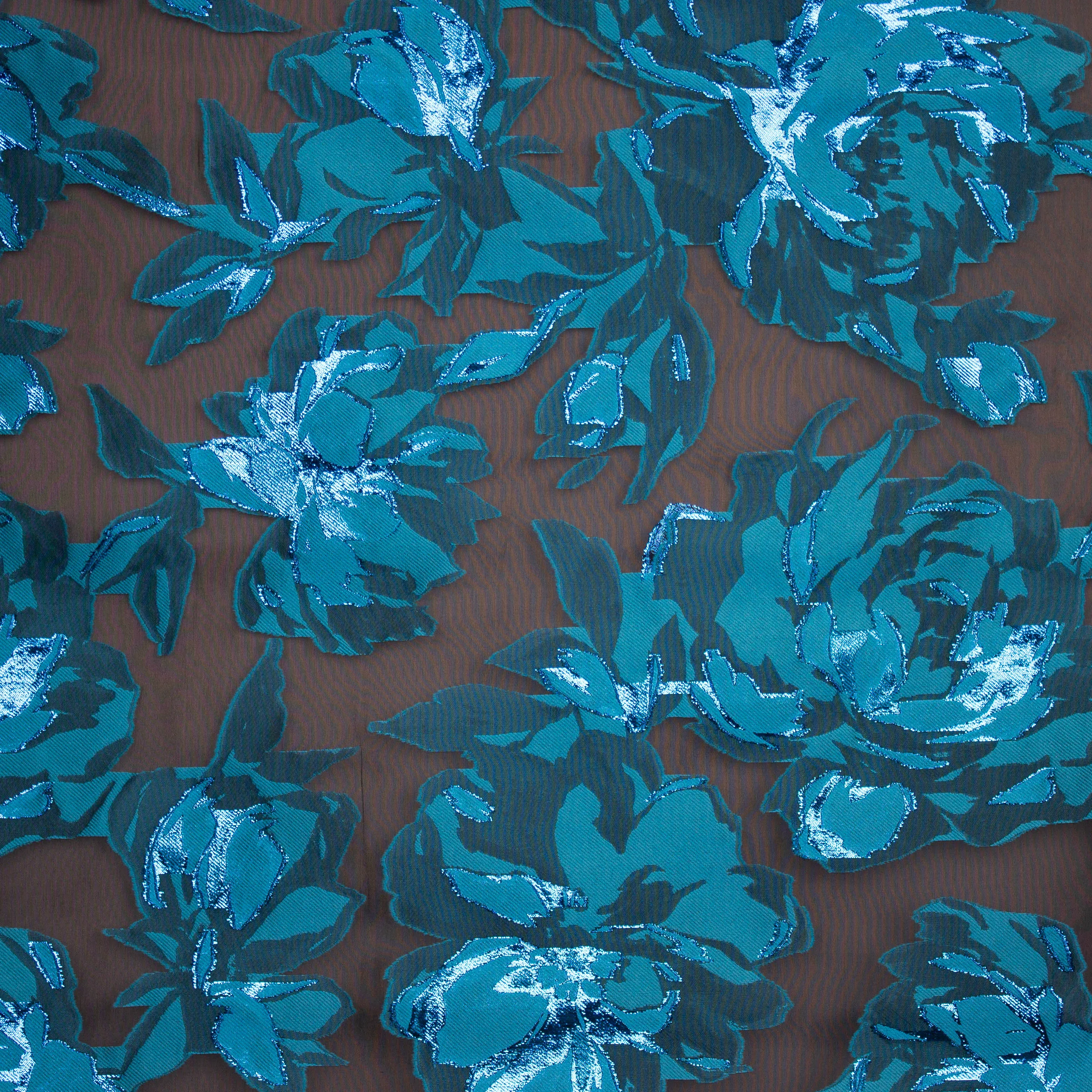 Zijde organza jacquard blauwe bloemen