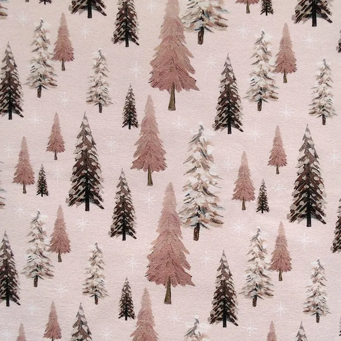 French terry roze met kerstbomen