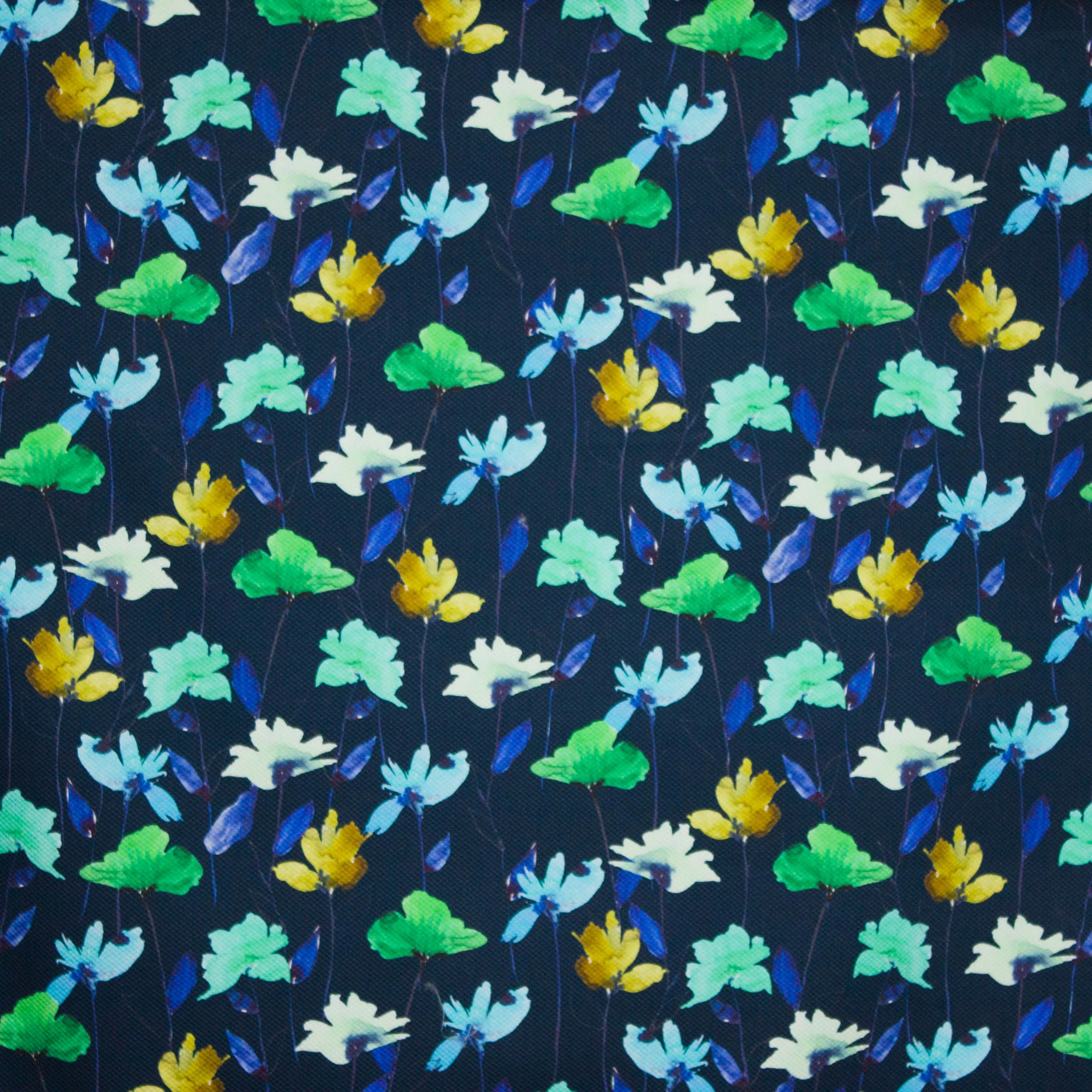 Piqué blauw bloemen motief
