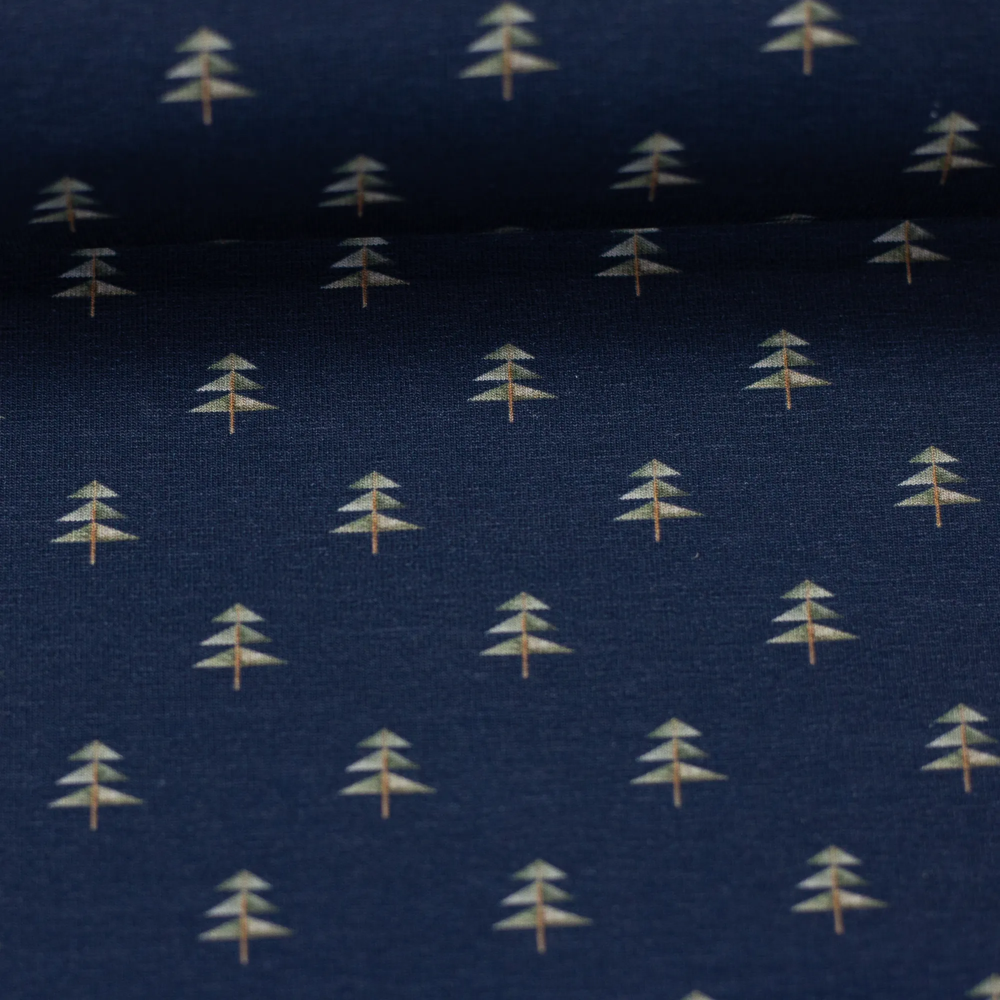 Tricot donkerblauw met kerstbomen