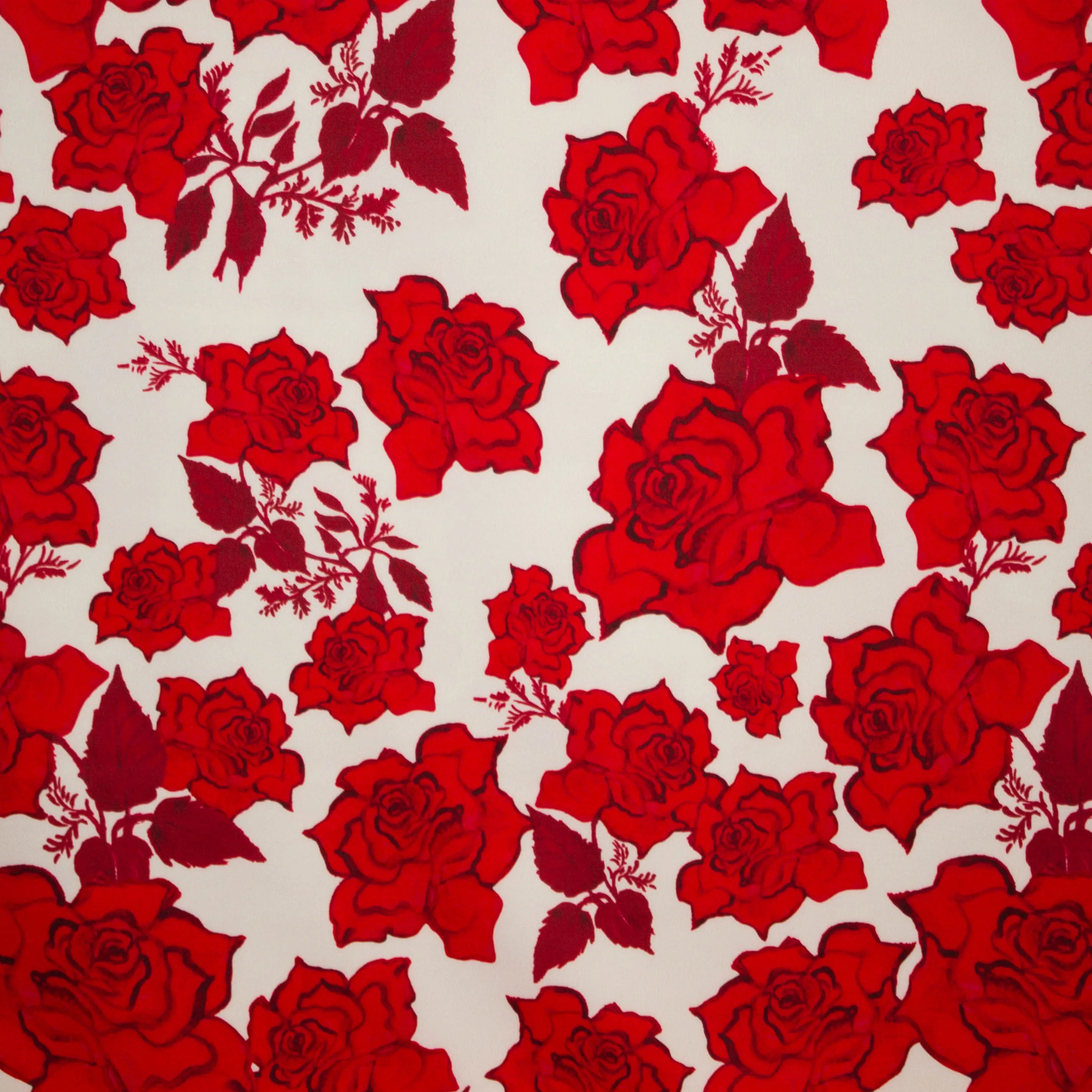 Polyester stretch gebroken wit met bloemen