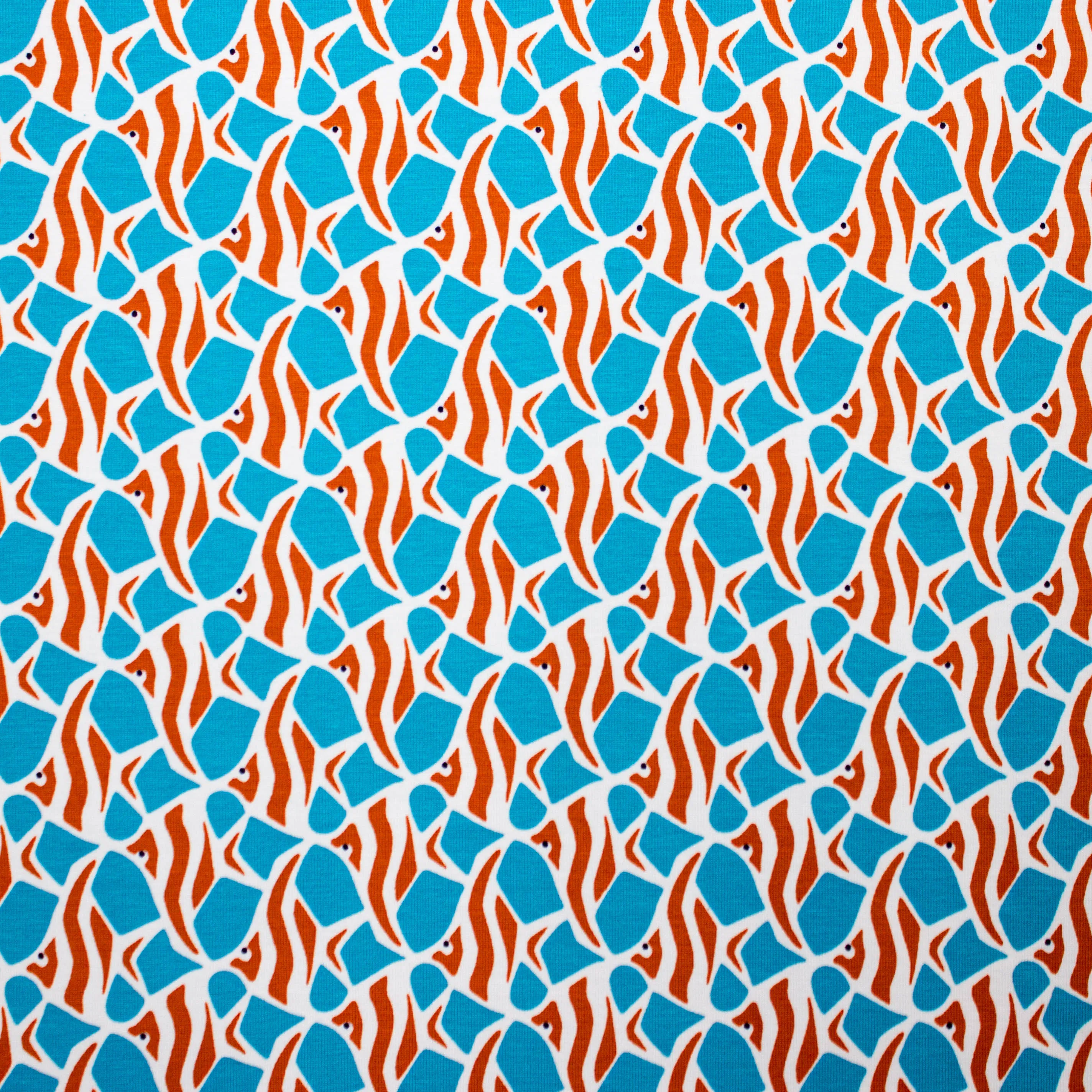 Viscose tricot blauw met oranje vissen - Katia