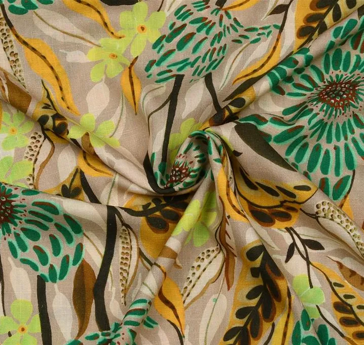 Linnen viscose bruin met abstracte bloemen  -  A La Ville