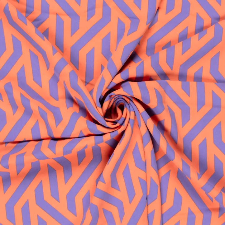 Polyester abstract patroon koraal/paars