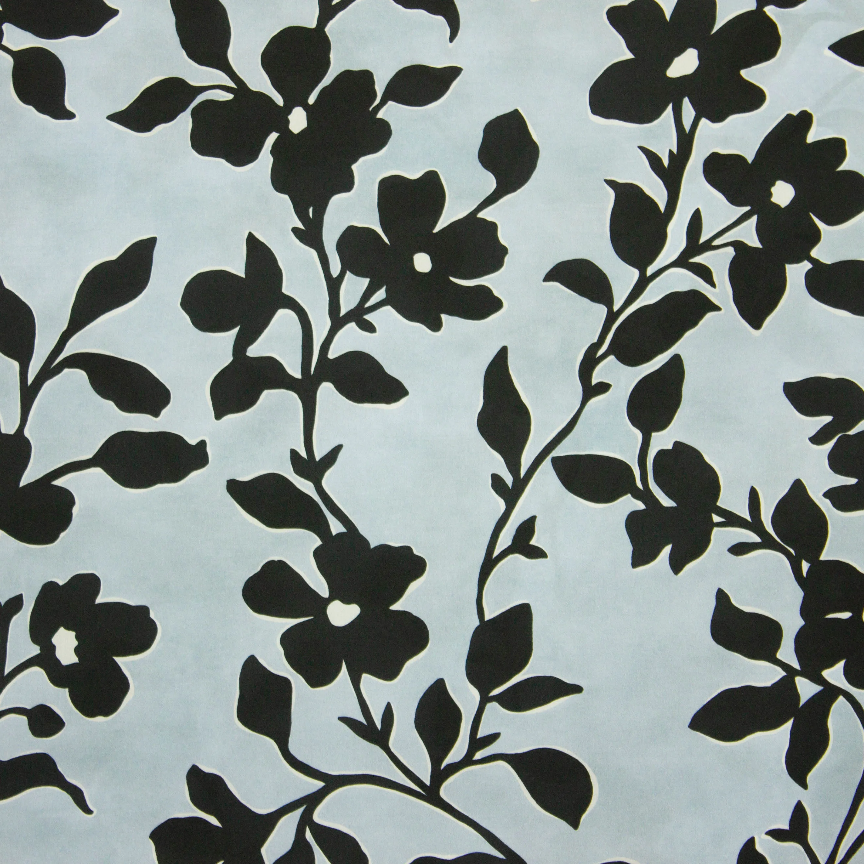 Polyester satijn blauw met bloemen  -  Knipmode