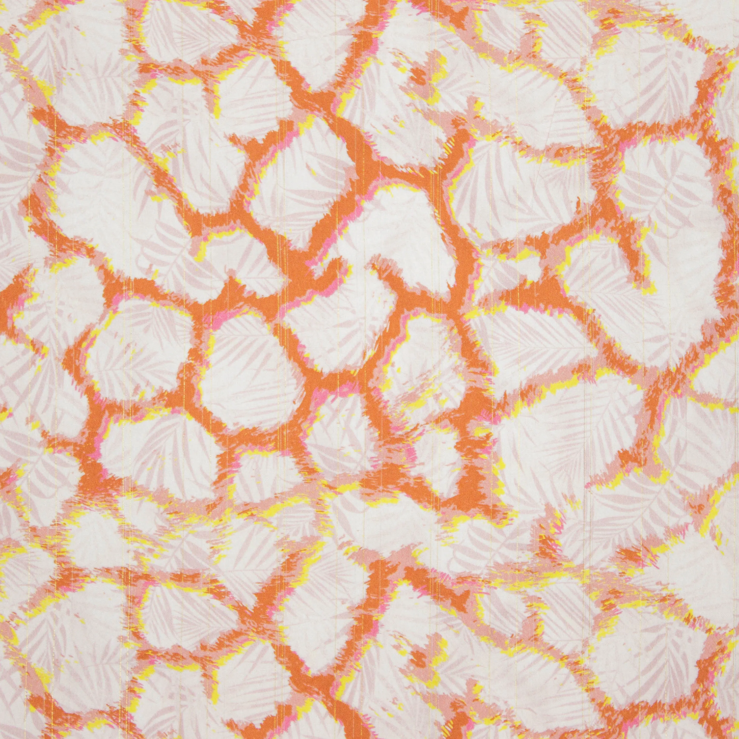 Viscose oranje patroon met blaadjes en glinstering