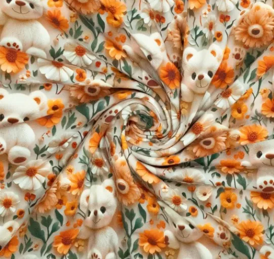 Tricot oranje 3D bloemen en beren