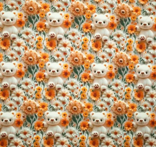 Tricot oranje 3D bloemen en beren