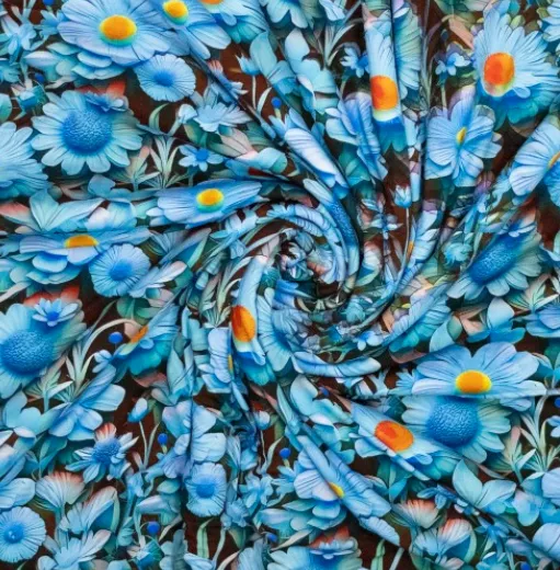 Tricot blauw 3D bloemen