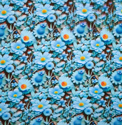 Tricot blauw 3D bloemen