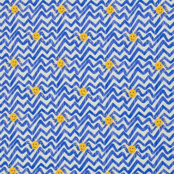 Tricot wit/blauw met zonnetjes