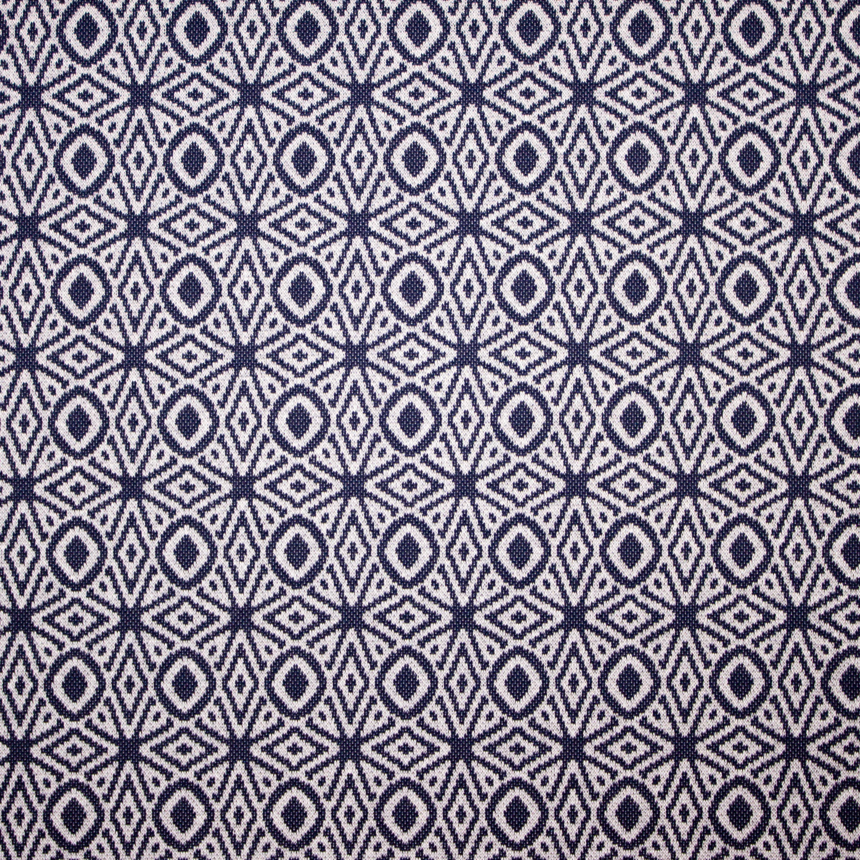 Jacquard tricot grijs met blauw motief - Knipmode