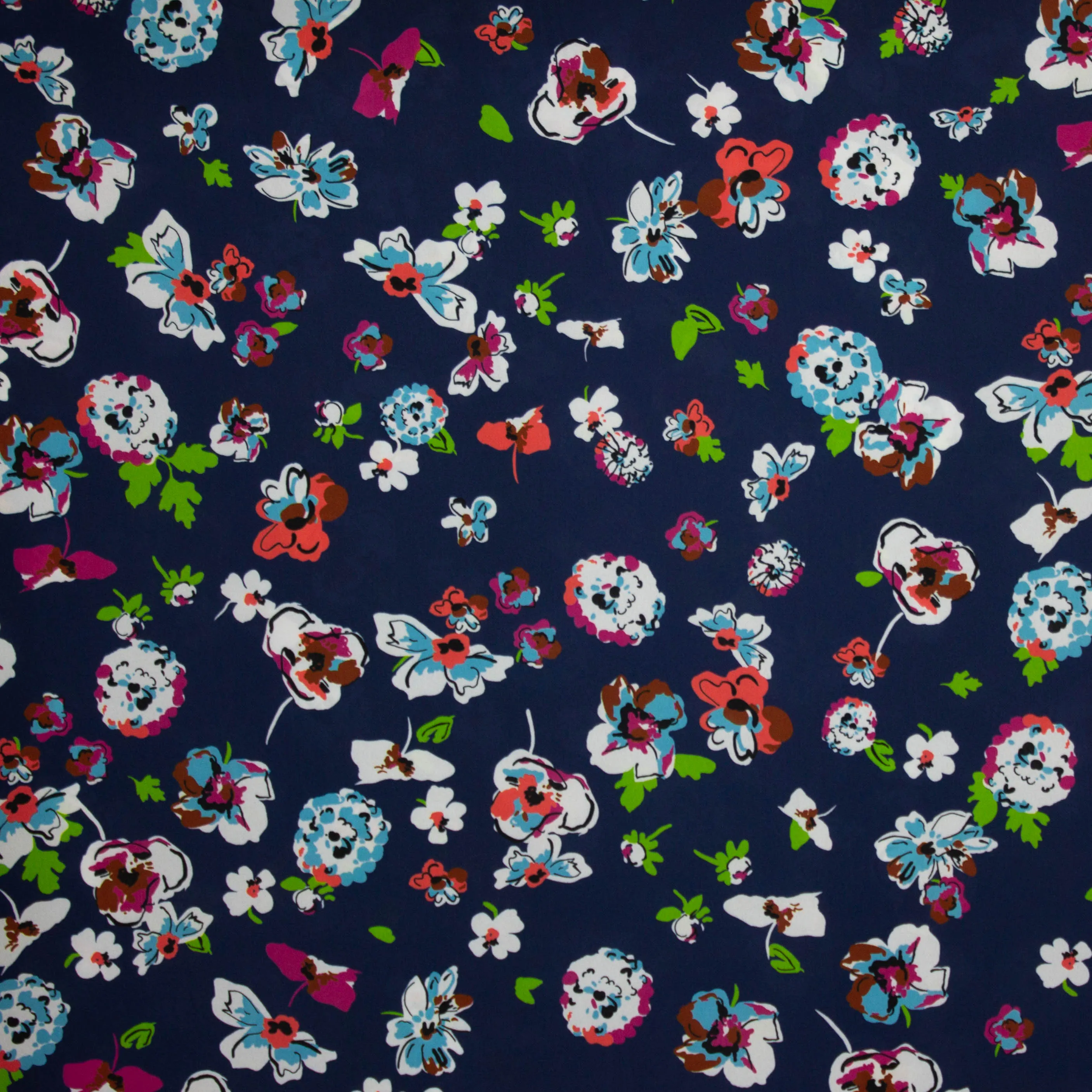 Polyester crêpe blauw met bloemen