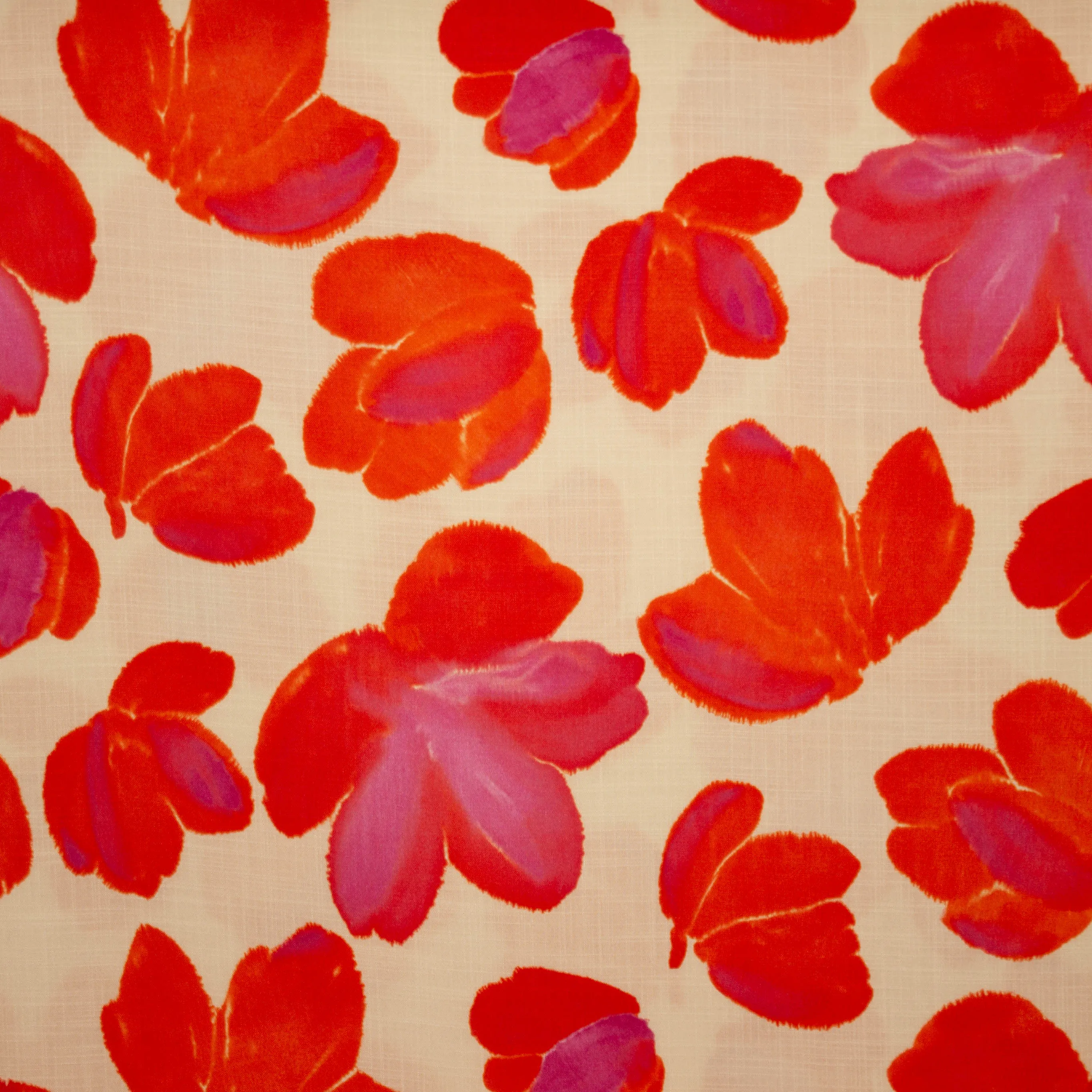 Viscose linnenlook beige met oranje bloemen