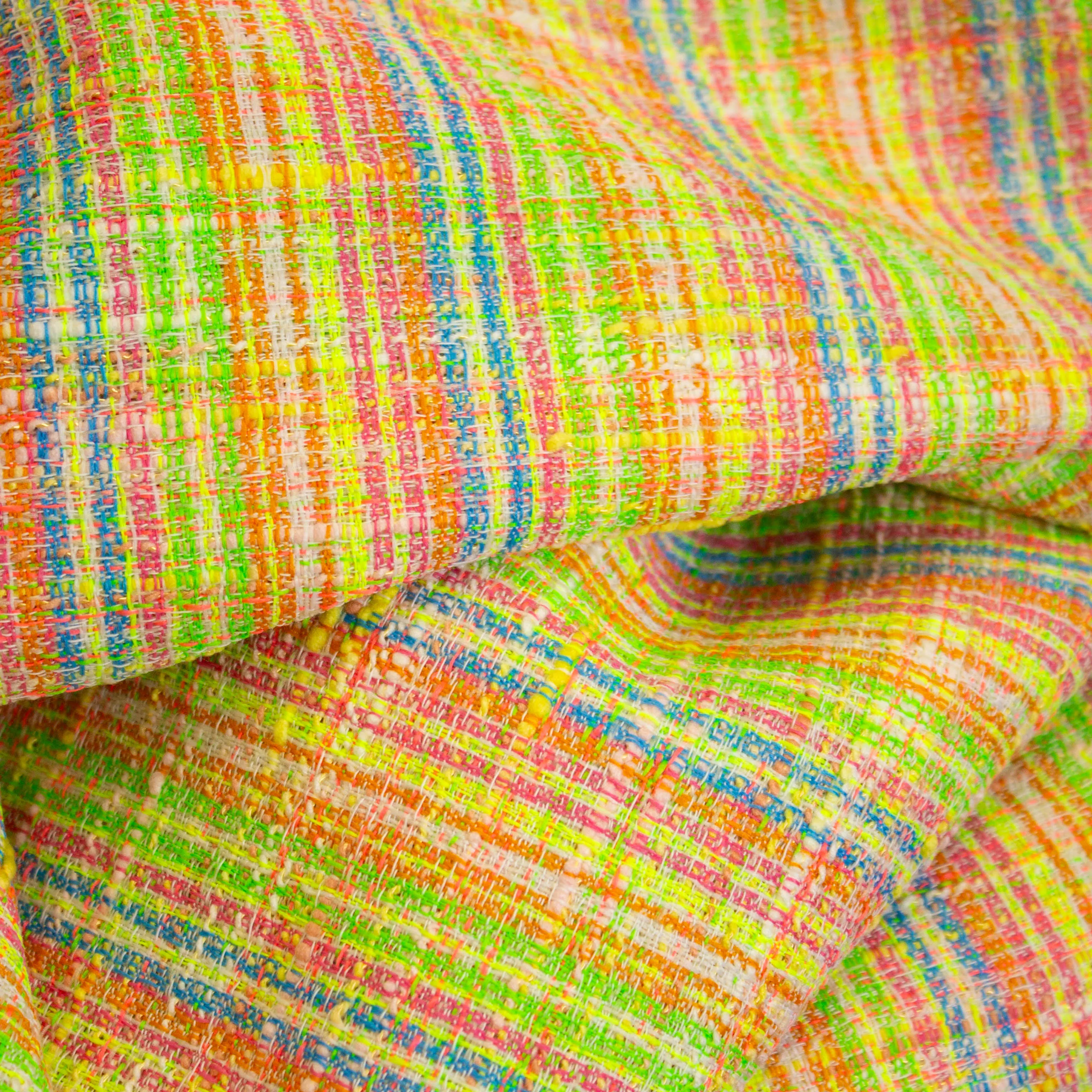 Chanelstof tweed multicolor neon strepen - Lorré