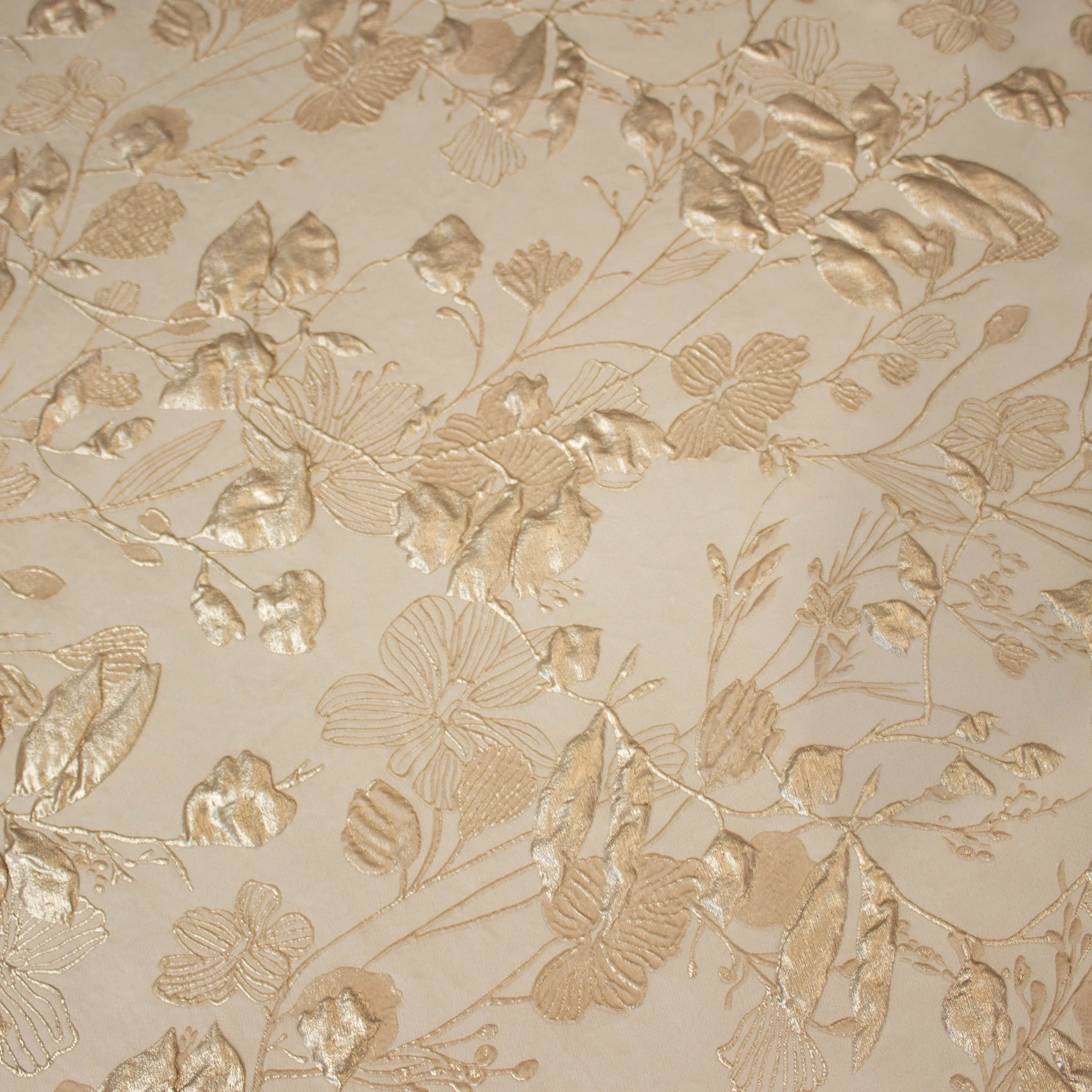 Jaquard zijde beige met bloemen - Lorré