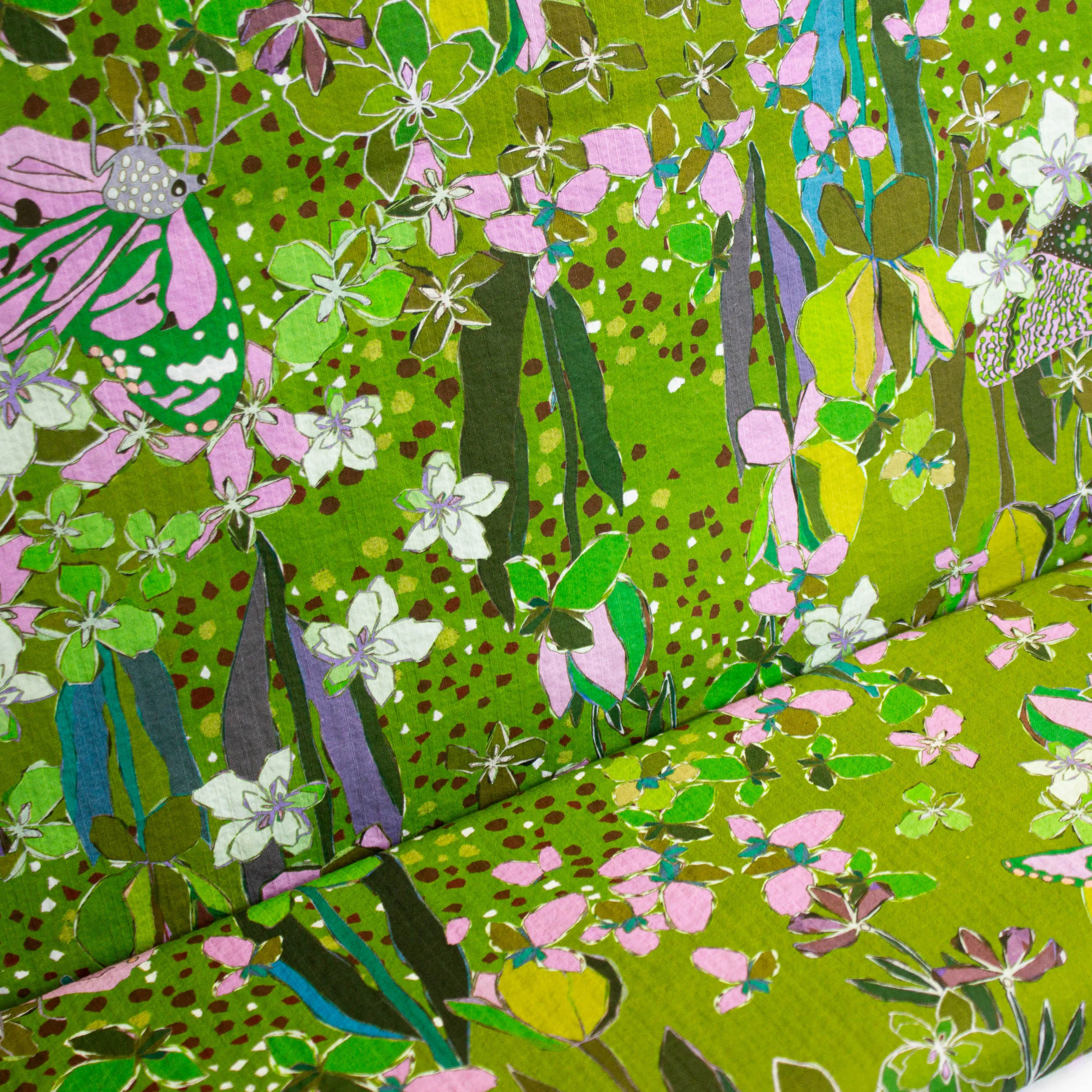 Katoenmengeling groen met bloemen - Marylène Madou