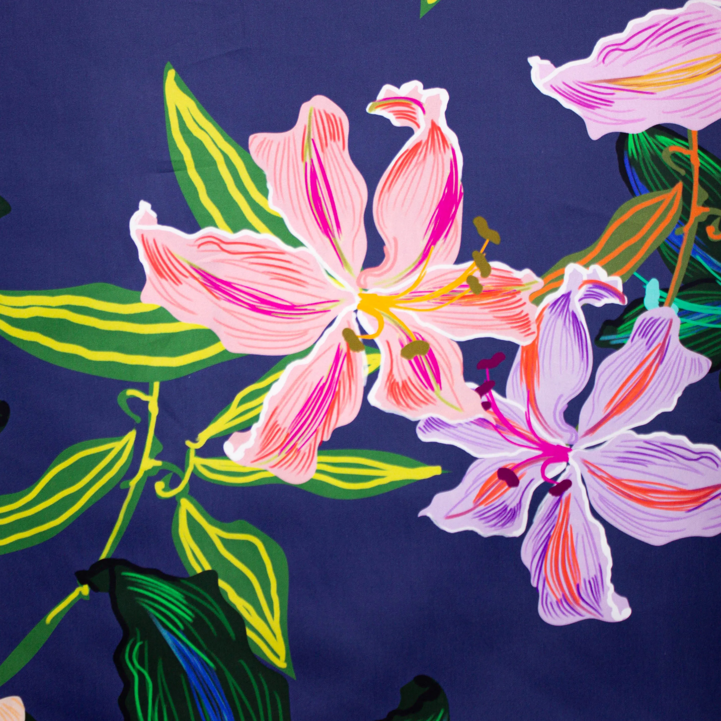 Katoen blauw met bloemen - Marylène Madou