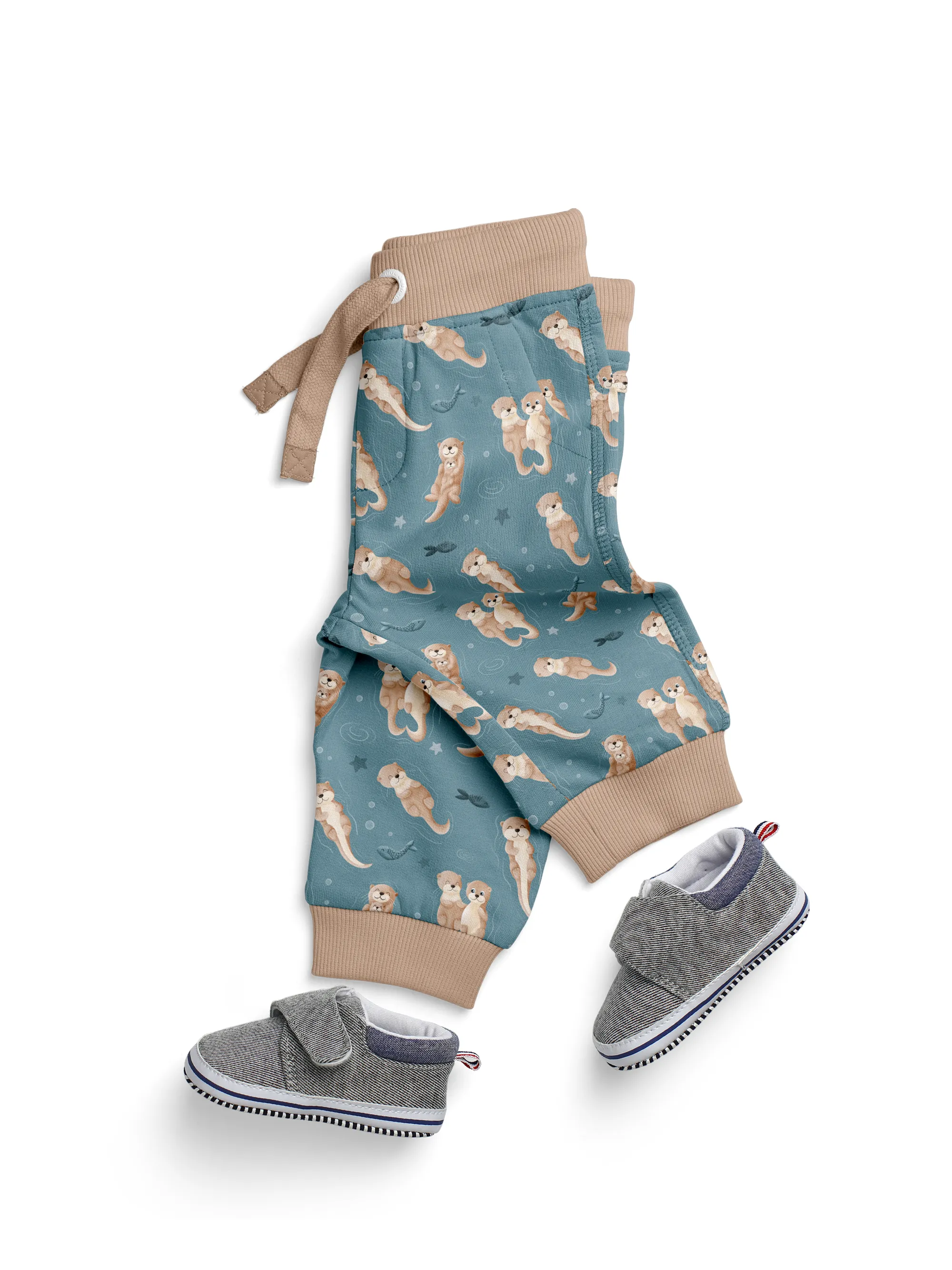 Tricot blauw met otters 'Splish Splash' by Mrs Mint Design