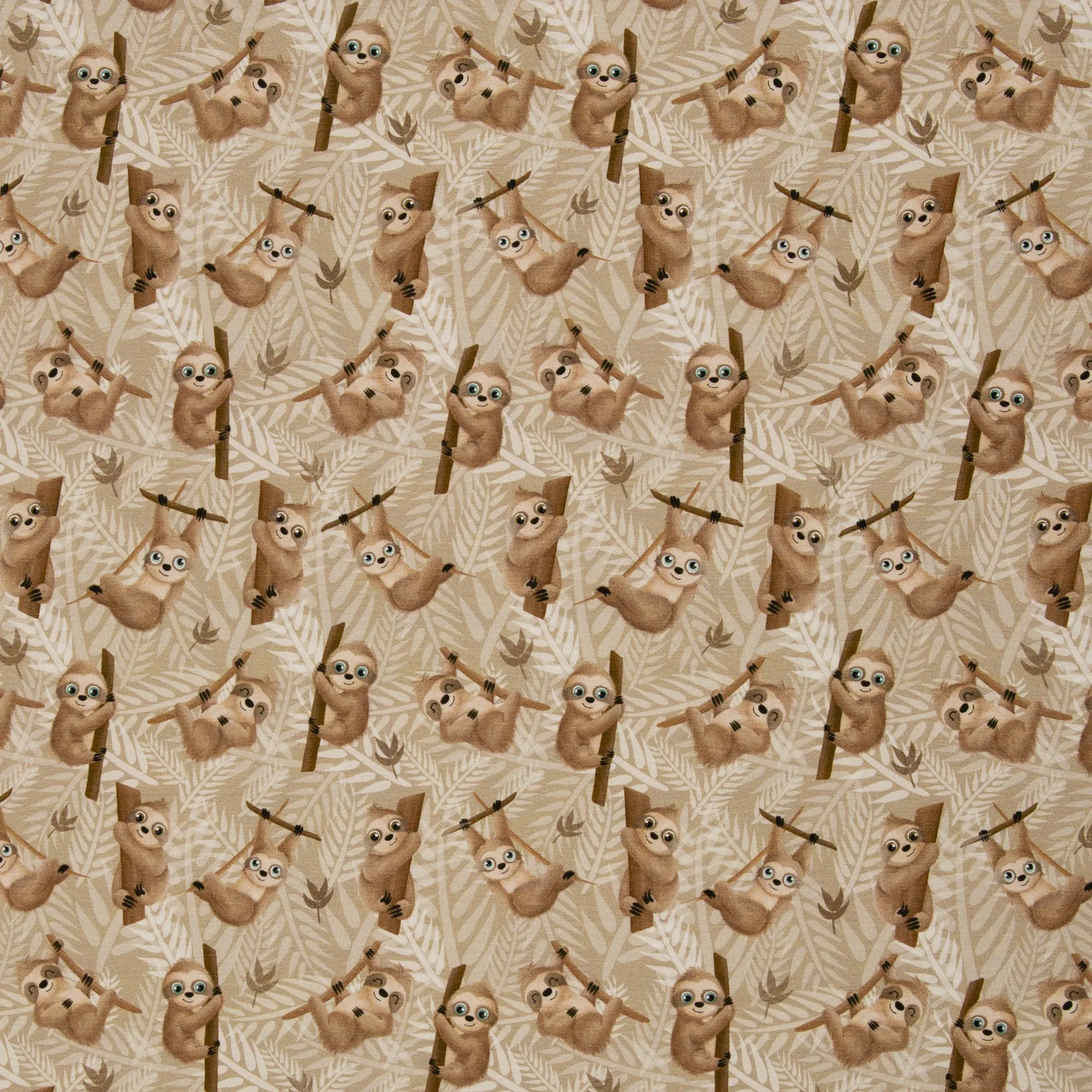 Tricot beige met luiaards 'Lazy Jungle' by Mrs Mint Design