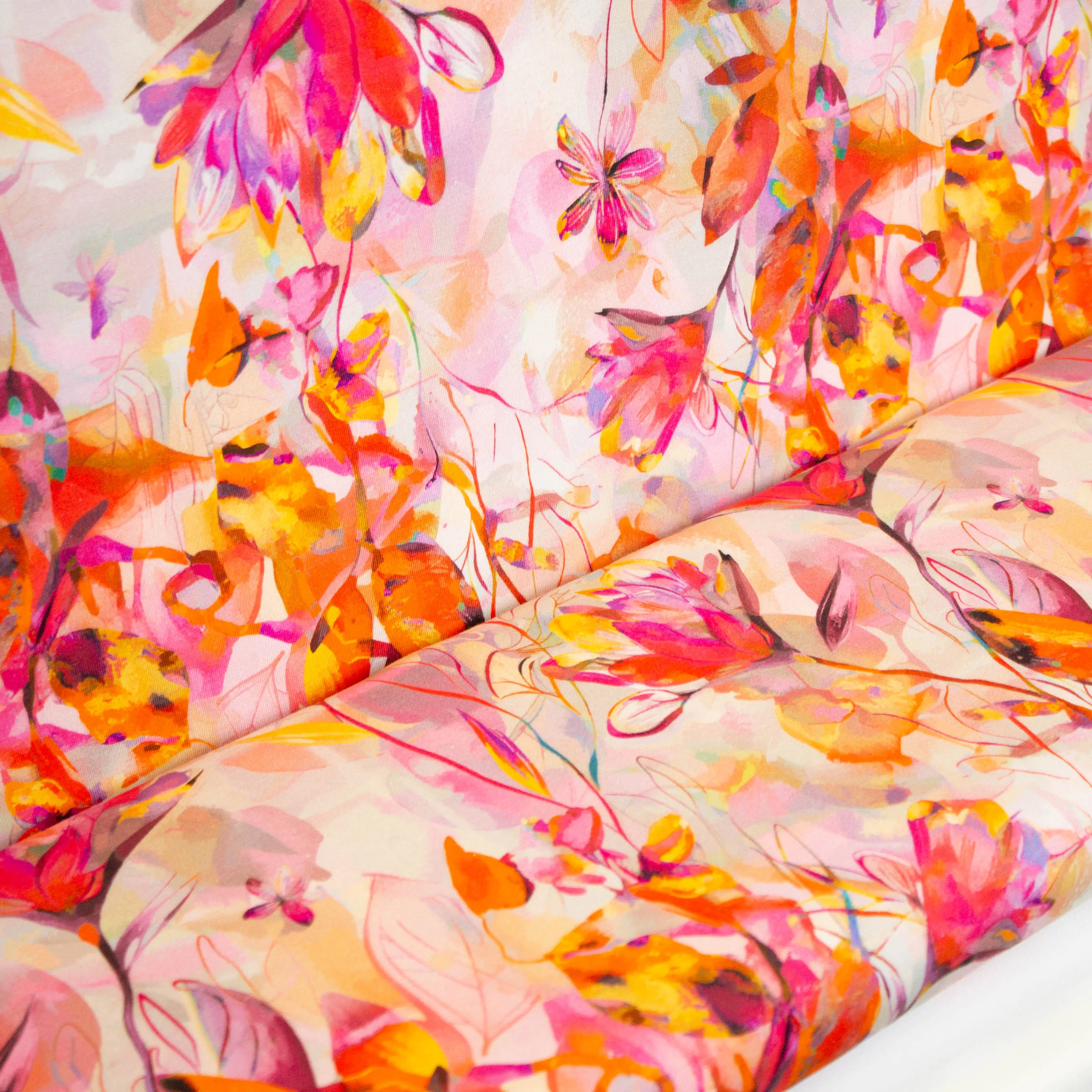 Tricot roze en oranje met bloemen