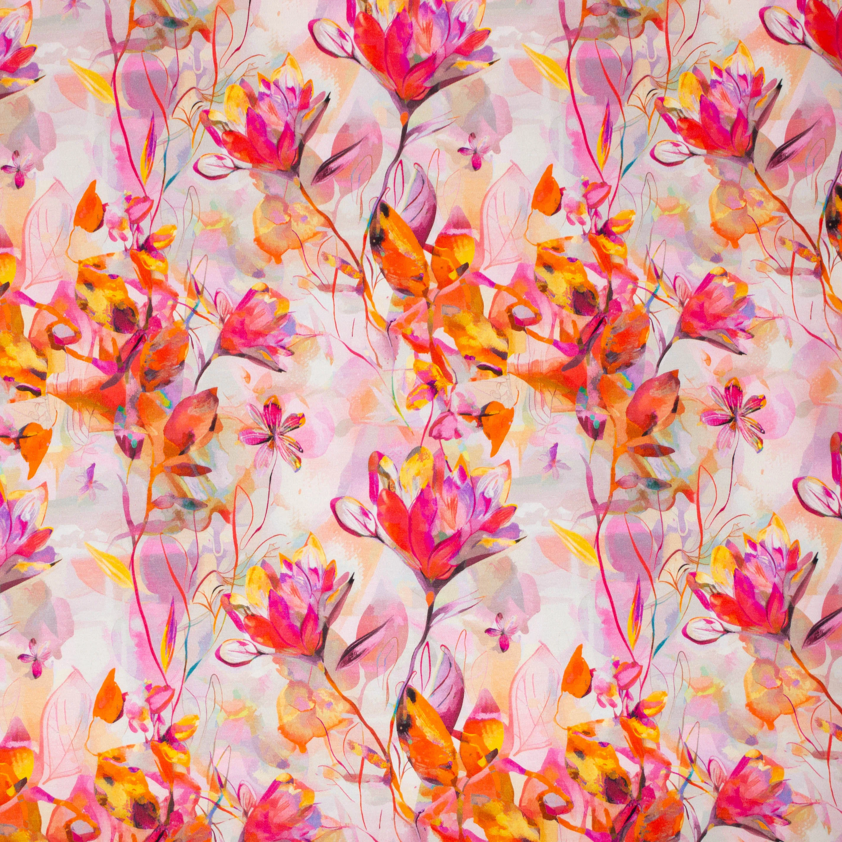 Tricot roze en oranje met bloemen