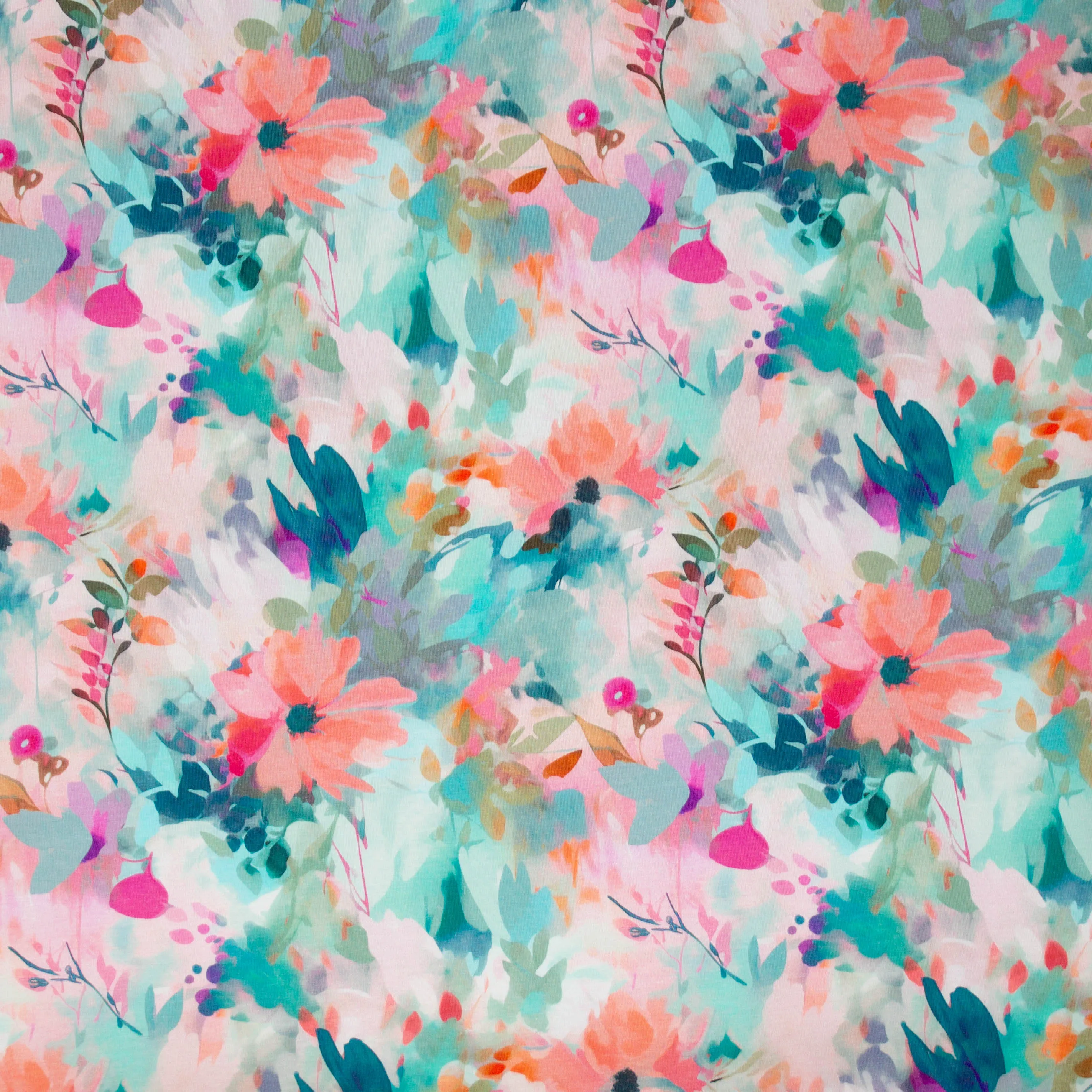 Tricot turquoise met bloemen