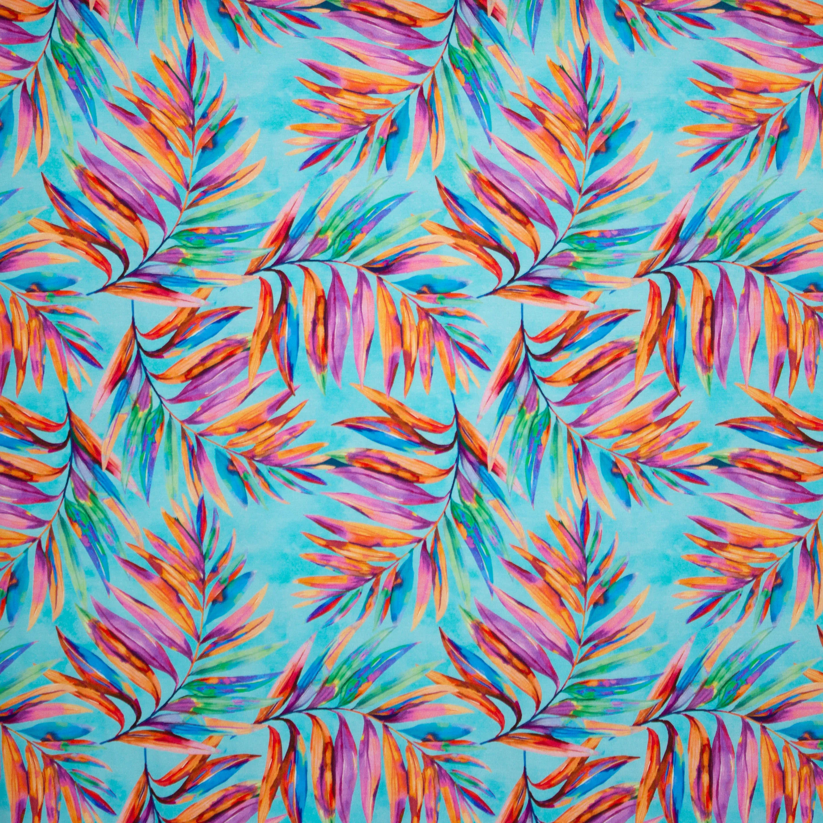 Tricot turquoise met bladeren