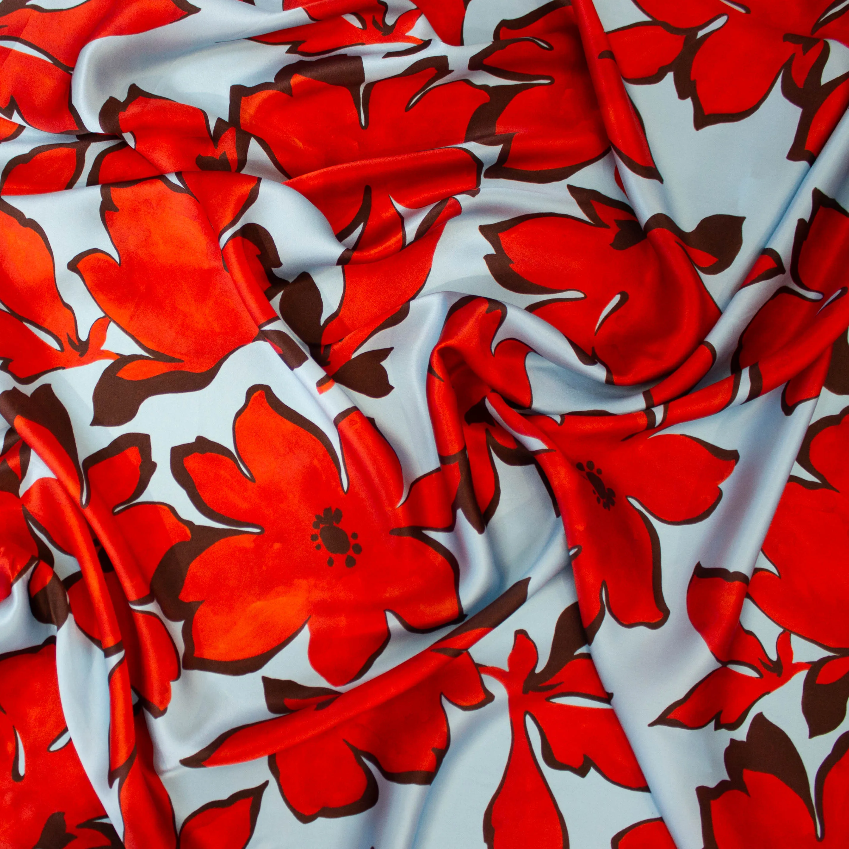 Zijde blauw met rode bloemen - Lorré